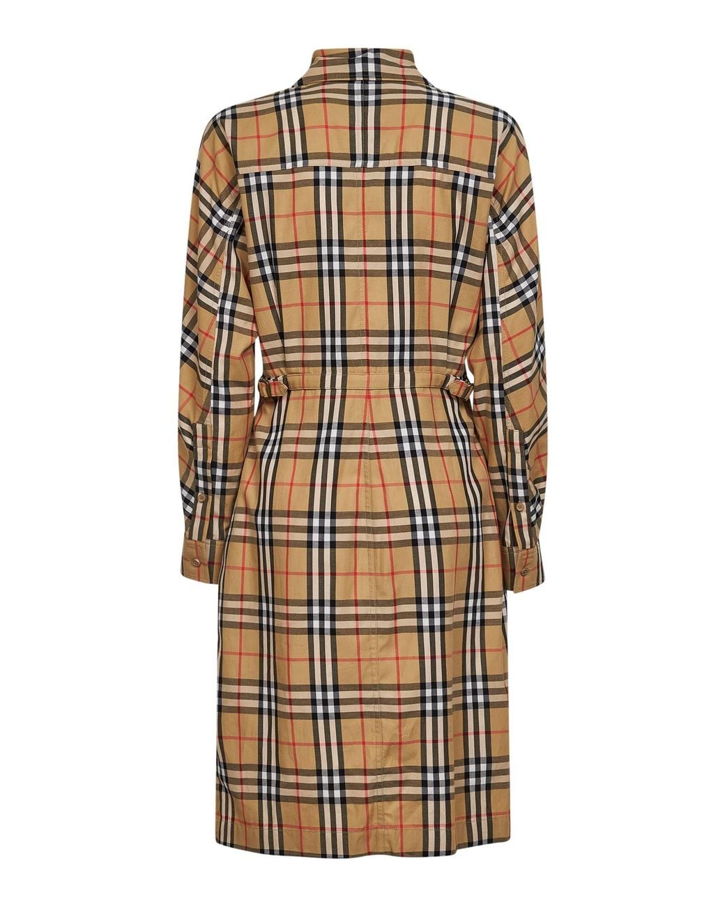 Burberry Natural Sand Check Cotton Midi Shirt Dress
