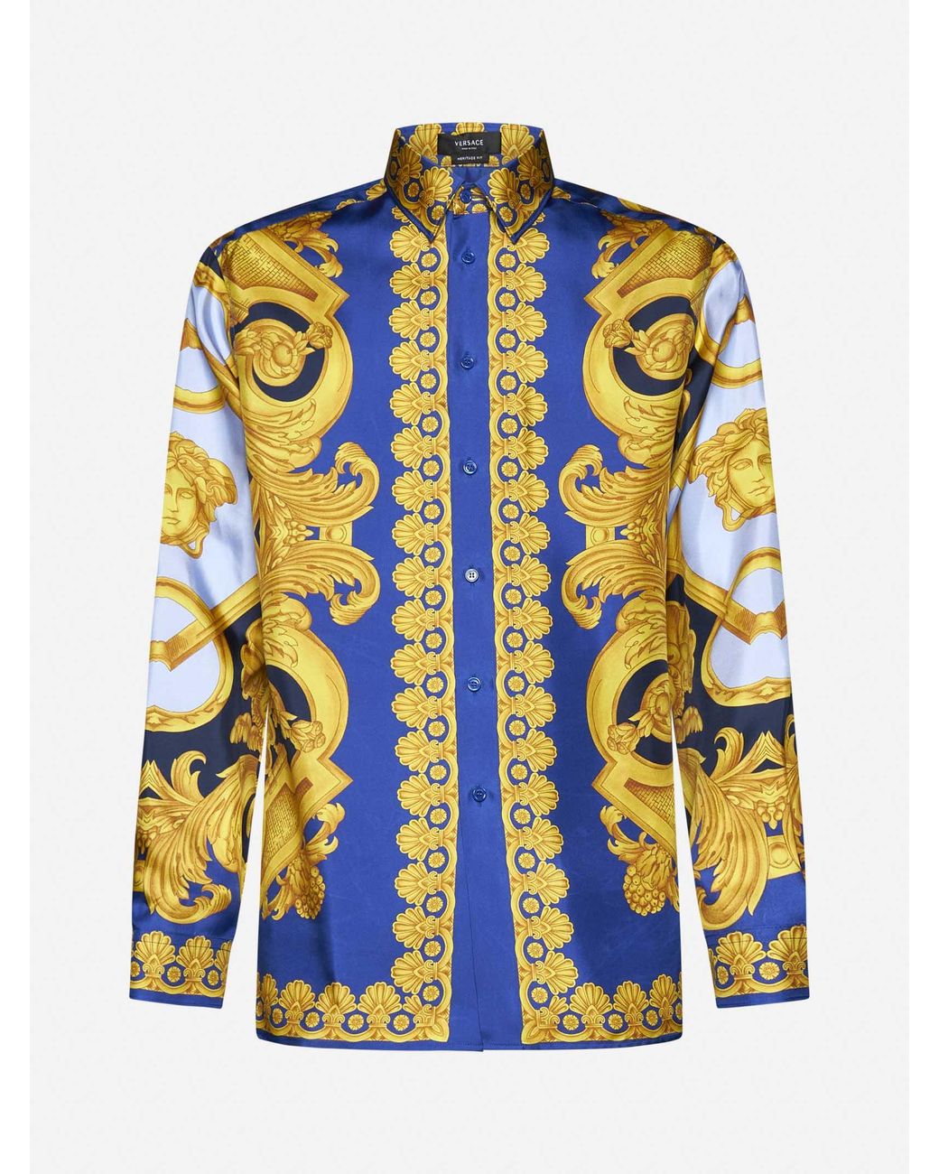 Versace Barocco 660 Print Silk Shirt in Blue for Men | Lyst