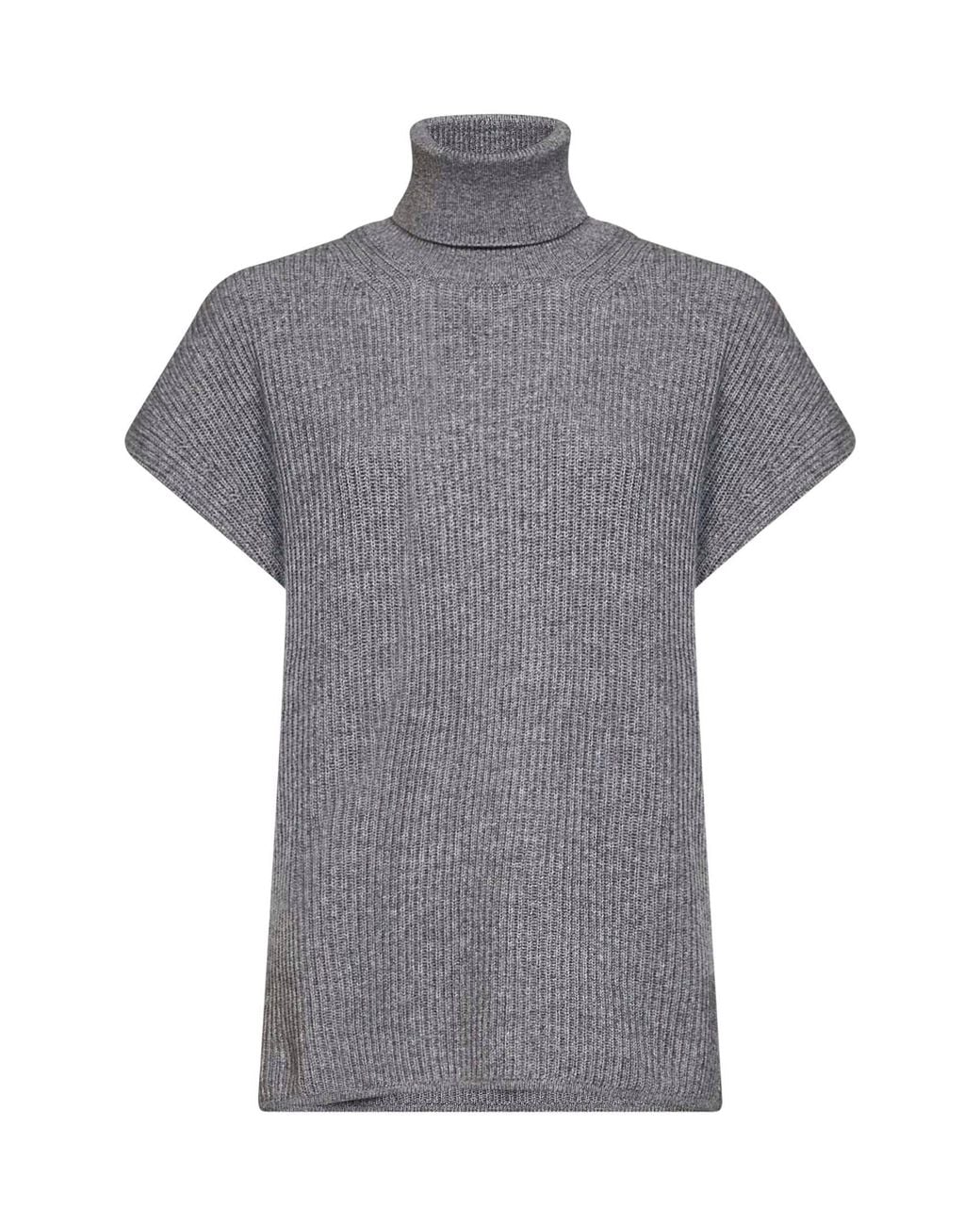 Max Mara Gray Mélange Ribbed Wool And Cashmere Knit Turtleneck Sweater