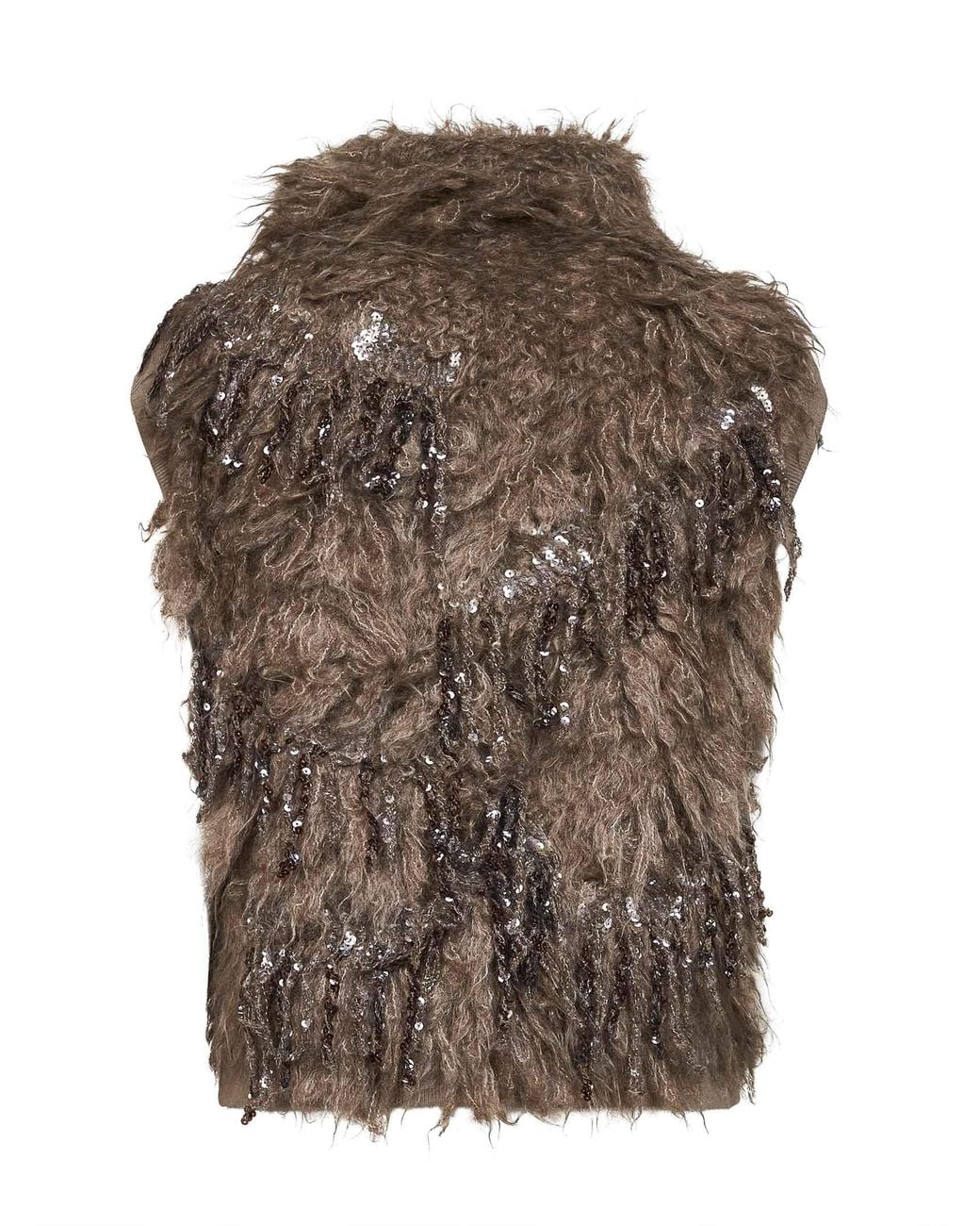 Brunello Cucinelli Brown Dark Sequin-Embellished Long-Hair Knit Vest