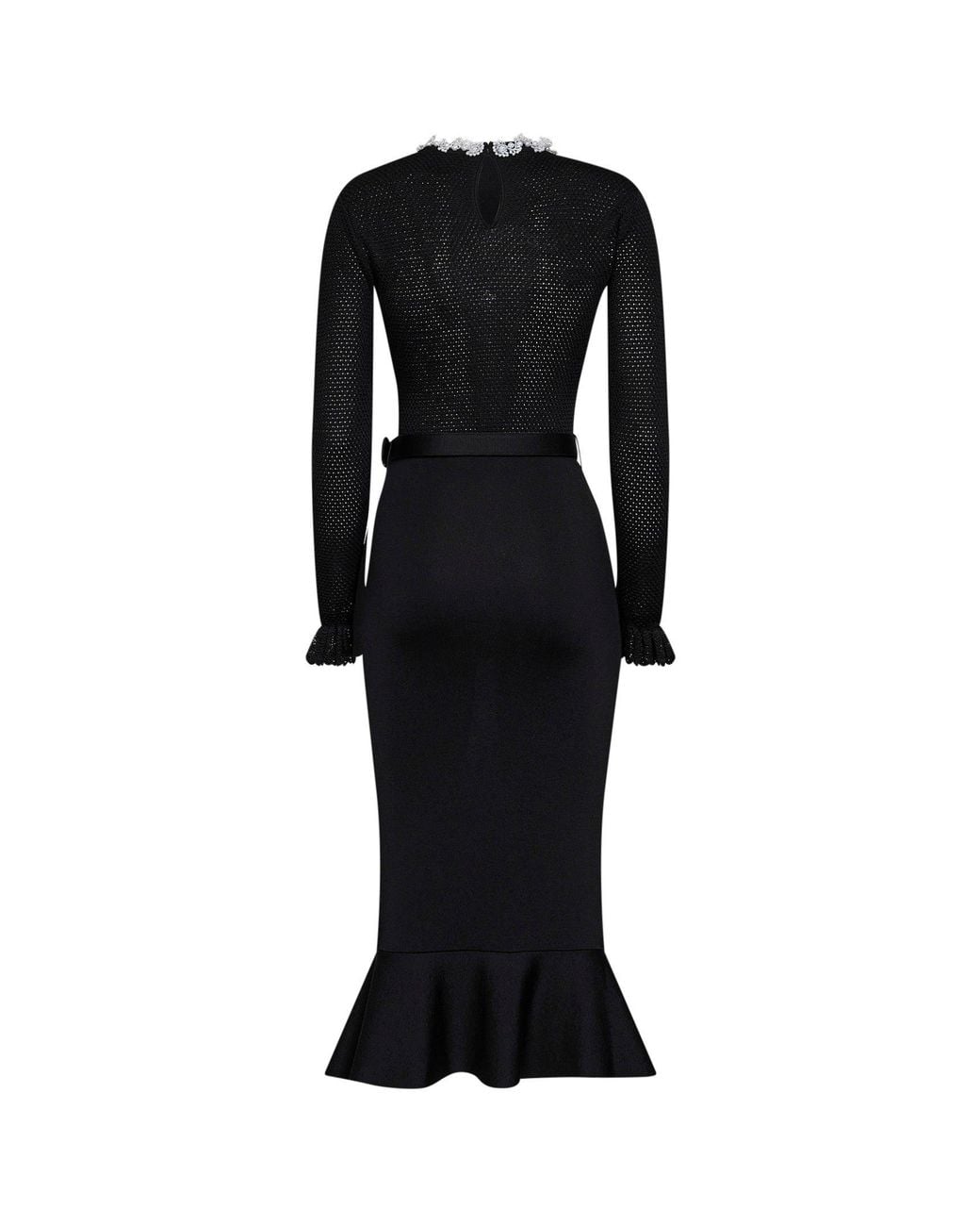 Self-Portrait Black Knit Midi Dress With Beaded Embroidery