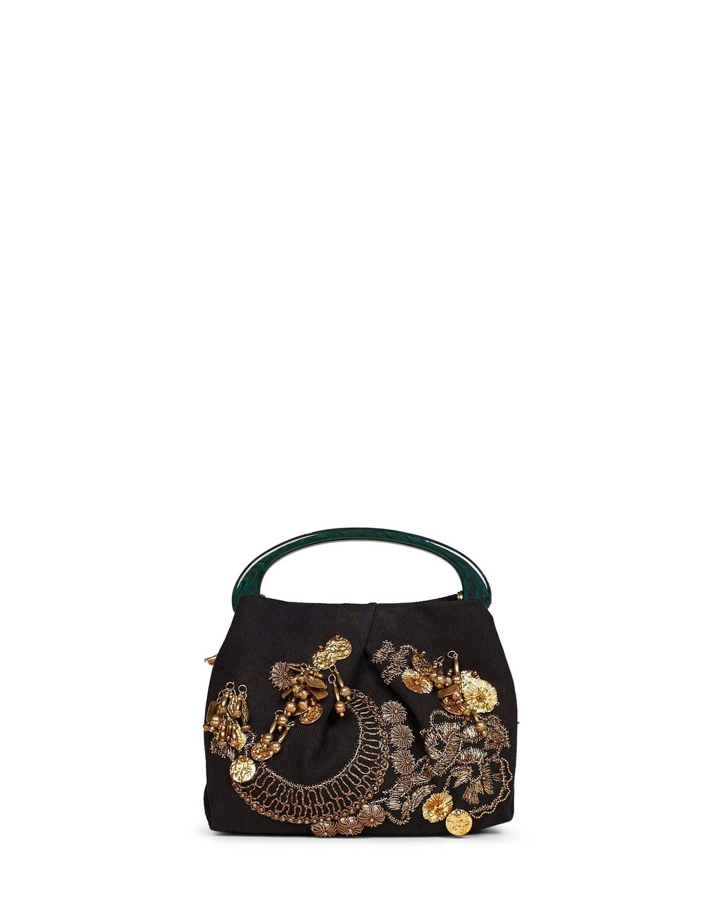 Dries Van Noten Black Crispino709 Small Embroidered Pleated Bag