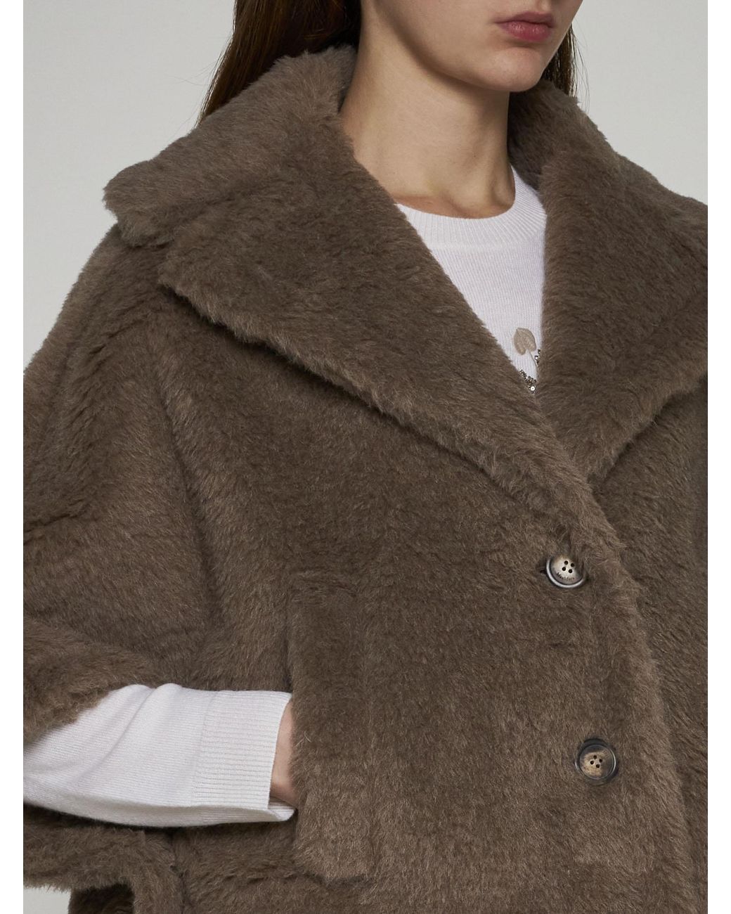 ジャケット・アウター Max Mara ALEGGIO Teddybear Cape Poncho Max Mara Aleggio Teddy Cape Jacket In Sand - 30% Off