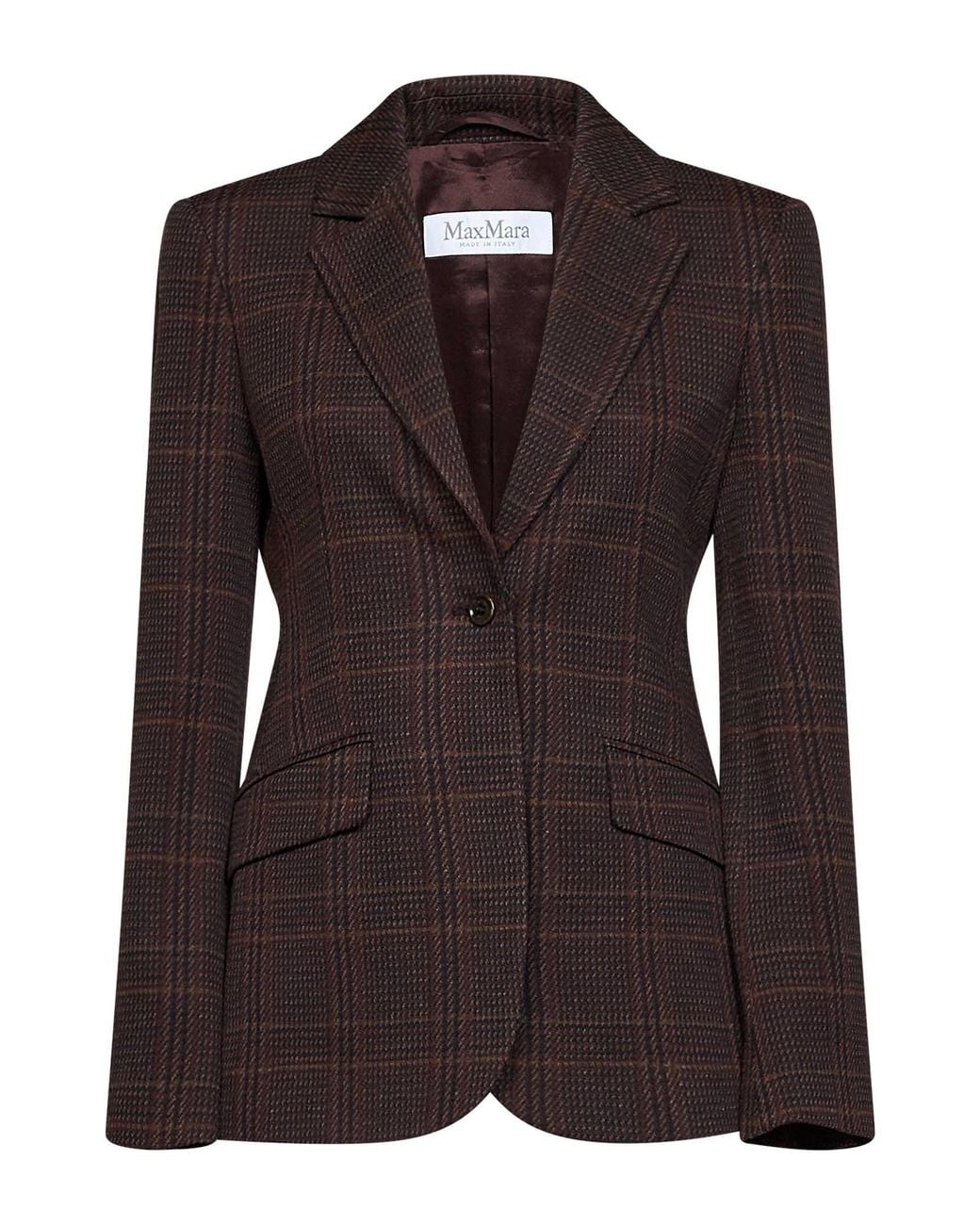 Max Mara Brown Burgundy Prince Of Wales Check Mxmabate Single-Breasted Jacket