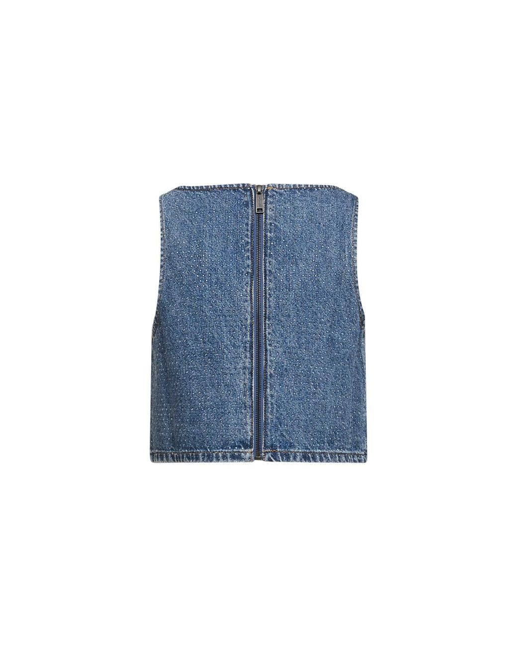 Self-Portrait Blue Self Portrait Rhinestone Denim Crop Top