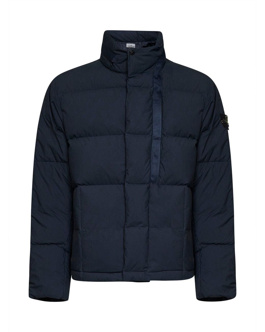 Stone Island Blue Cotton Nylon Tela Hooded Down Jacket for men
