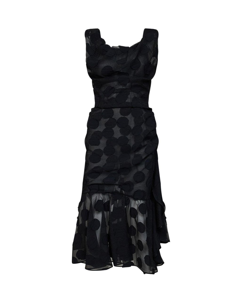 Vivienne Westwood Black Polka Dot Crepe Ginnie Frill Midi Dress