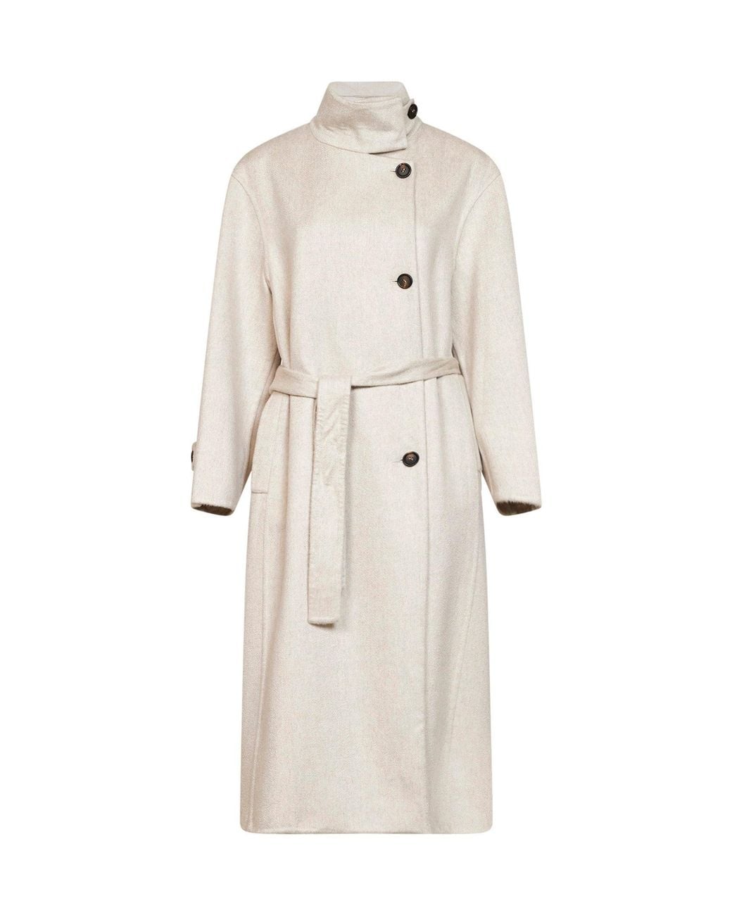 Brunello Cucinelli White Ivory Double-Breasted Cashmere Coat