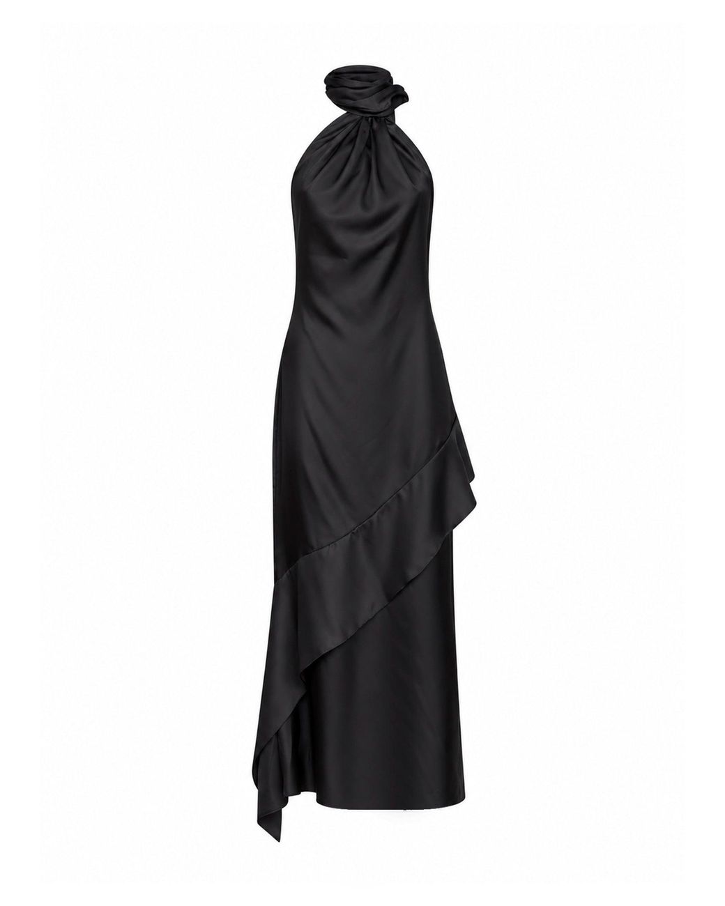 Mugler Black Silk Twill Fluid Midi Scarf Dress