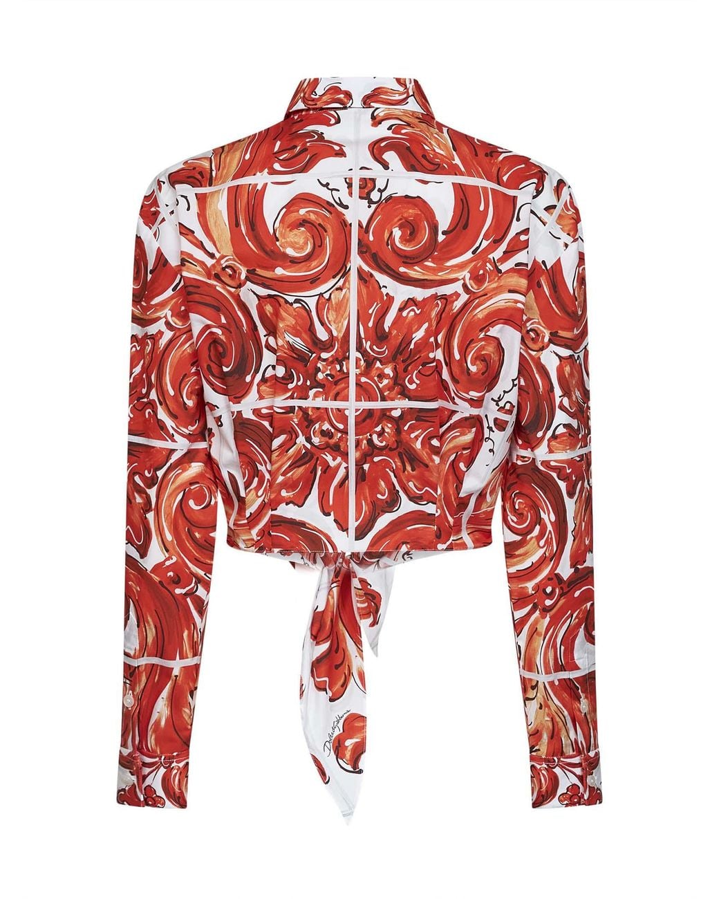 Dolce & Gabbana Red Cropped Maiolica-Print Shirt