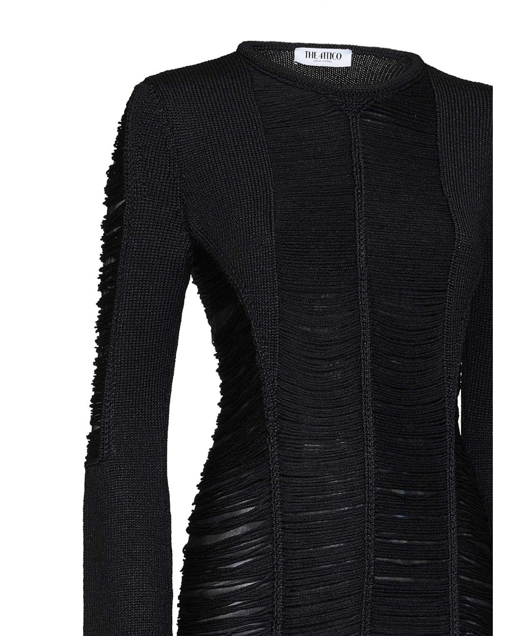 The Attico Black Fringed Viscose Knit Mini Dress