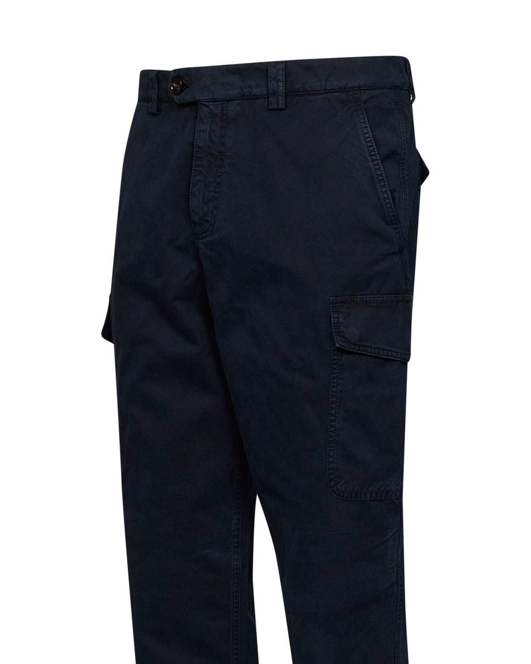 Brunello Cucinelli Blue Peached Cotton Gabardine Cargo Trousers for men