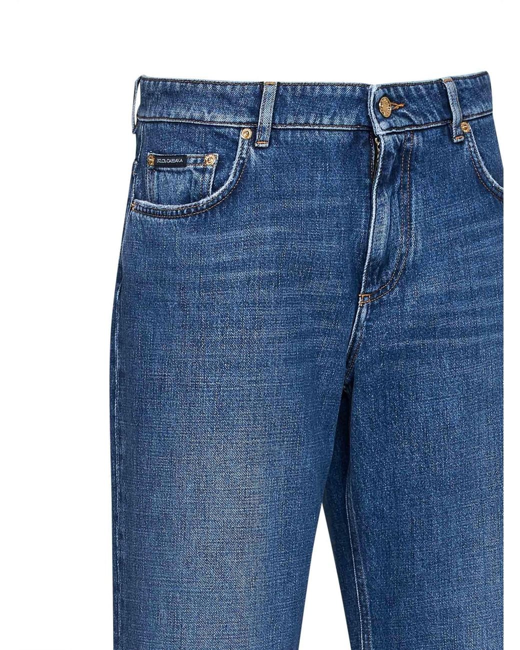Dolce & Gabbana Blue Dolce & Gabbana Cotton Denim Loose Straight-Leg Jeans