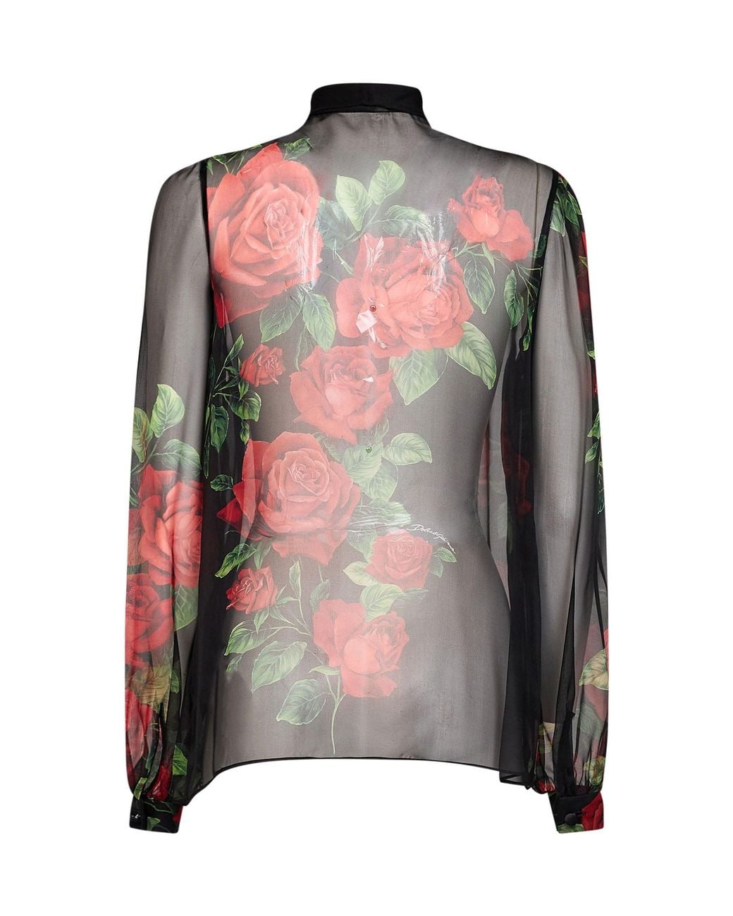 Dolce & Gabbana Black Rose-Print Silk Chiffon Blouse
