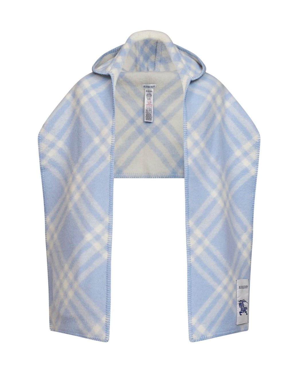 Burberry Blue Light Checked Wool Hooded Scarf <Br