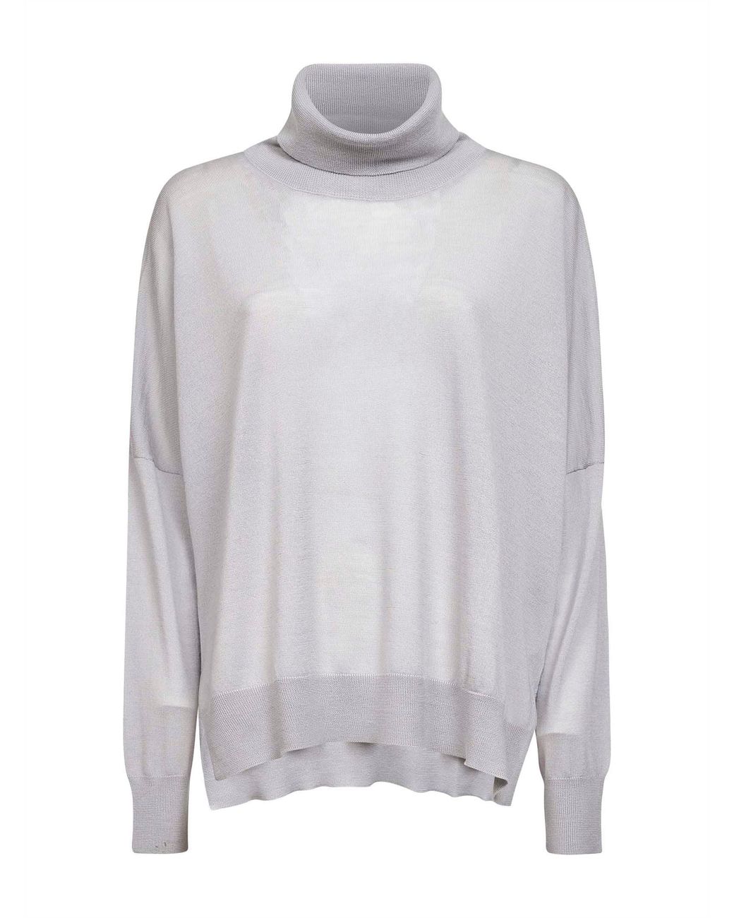 Blanca Vita White Virgin Wool Knit Oversized Turtleneck Sweater