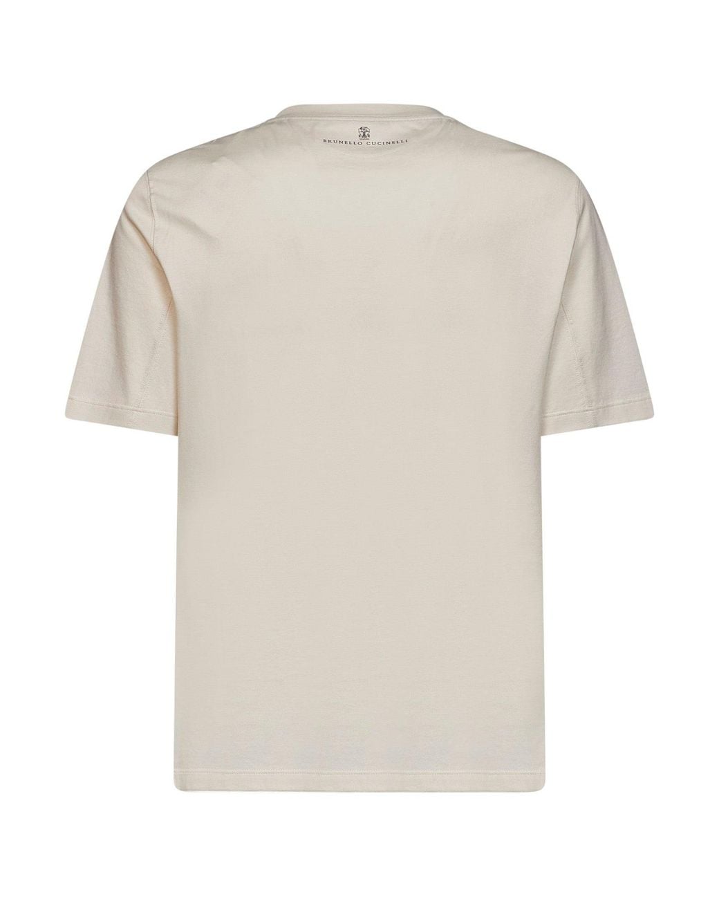 Brunello Cucinelli White Ivory Cotton Jersey Embroidered And Printed T-Shirt for men