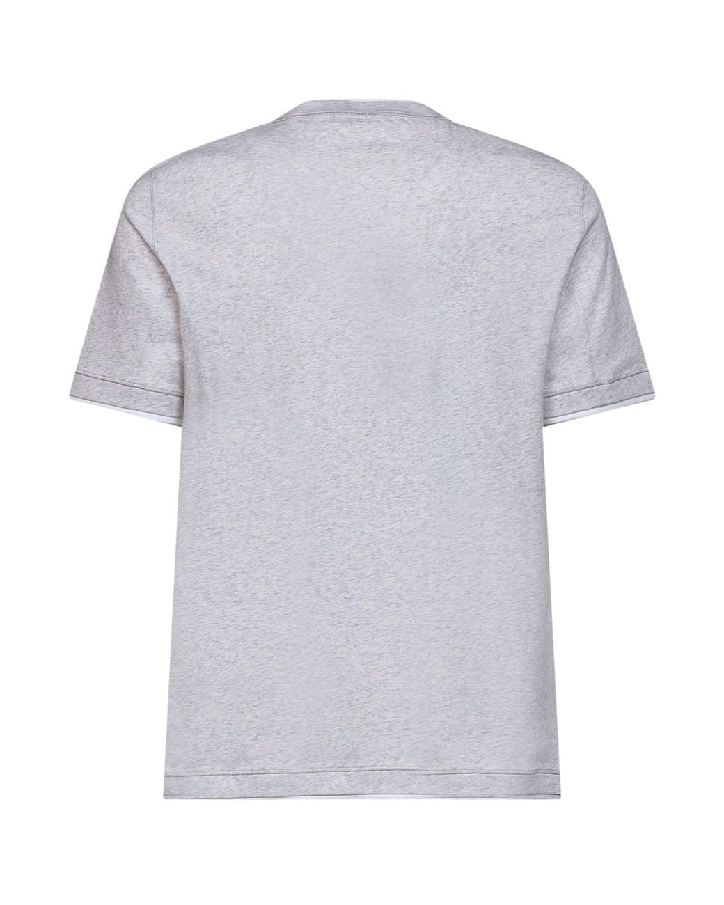 Brunello Cucinelli Gray Pearl Jersey Faux Layering Logo T-Shirt for men