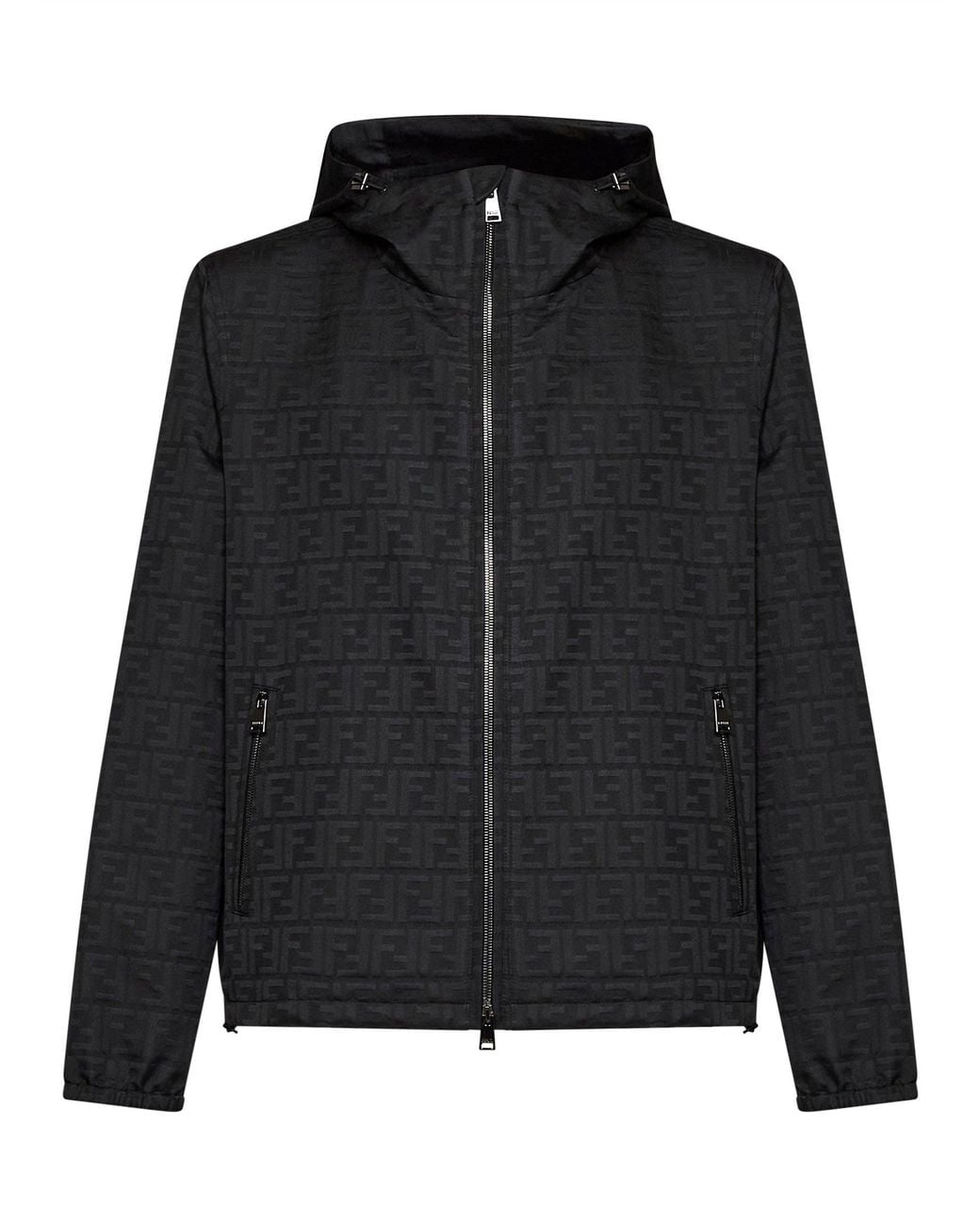 Fendi Black Ff Zucca Jacquard Nylon Hooded Blouson for men