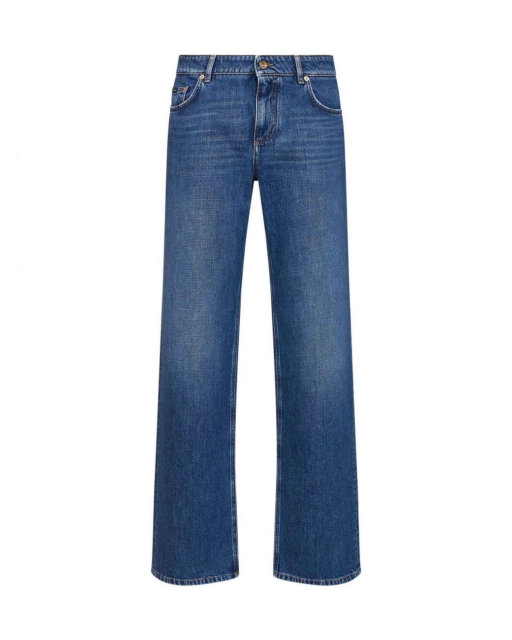 Dolce & Gabbana Blue Dolce & Gabbana Cotton Denim Loose Straight-Leg Jeans