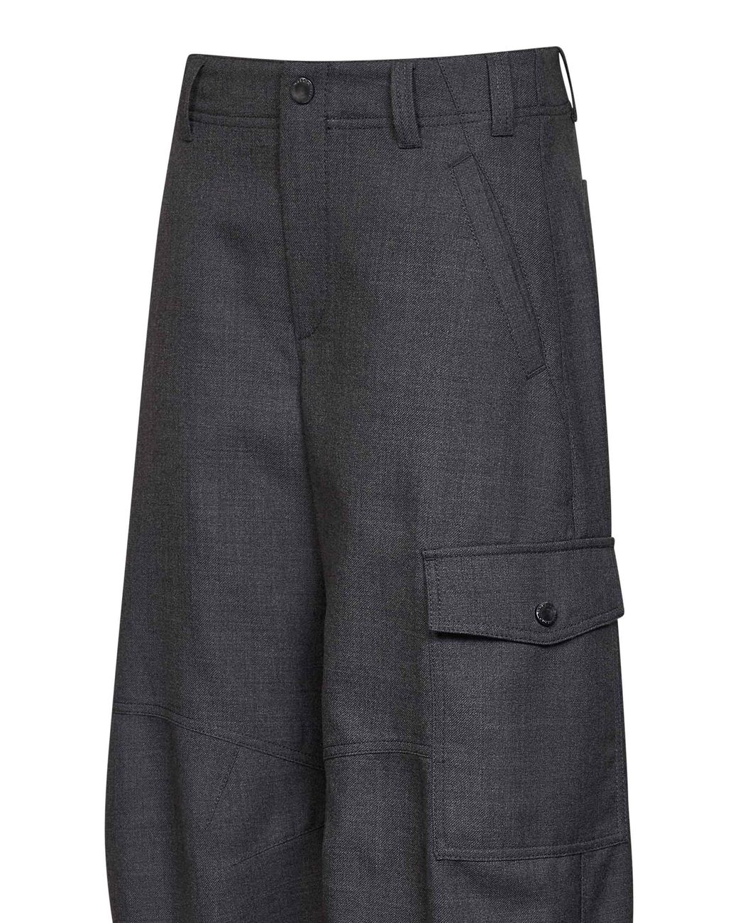 Brunello Cucinelli Gray Dark Virgin Wool Twill Barrel Cargo Trousers