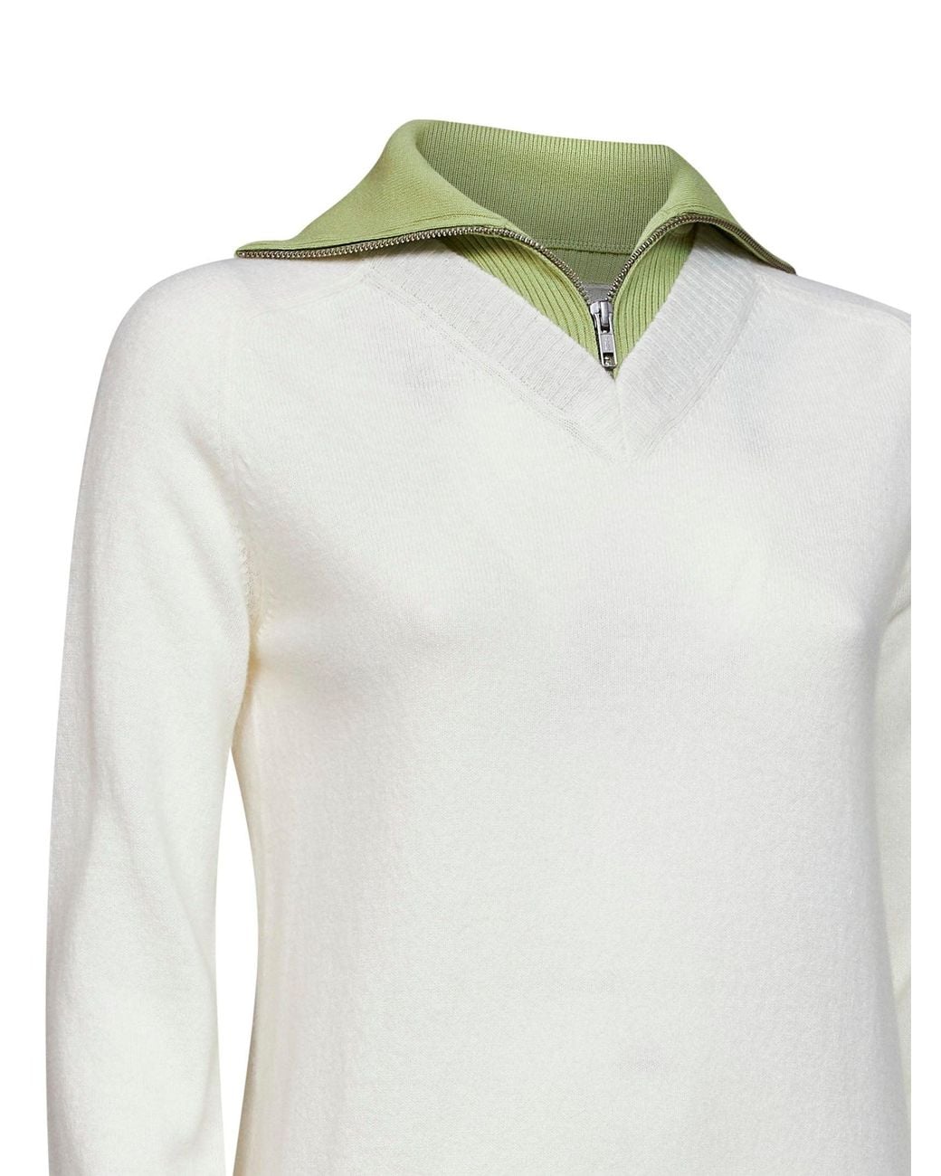 MM6 by Maison Margiela White Off- Wool Blend Sweater With Contrasting Collar
