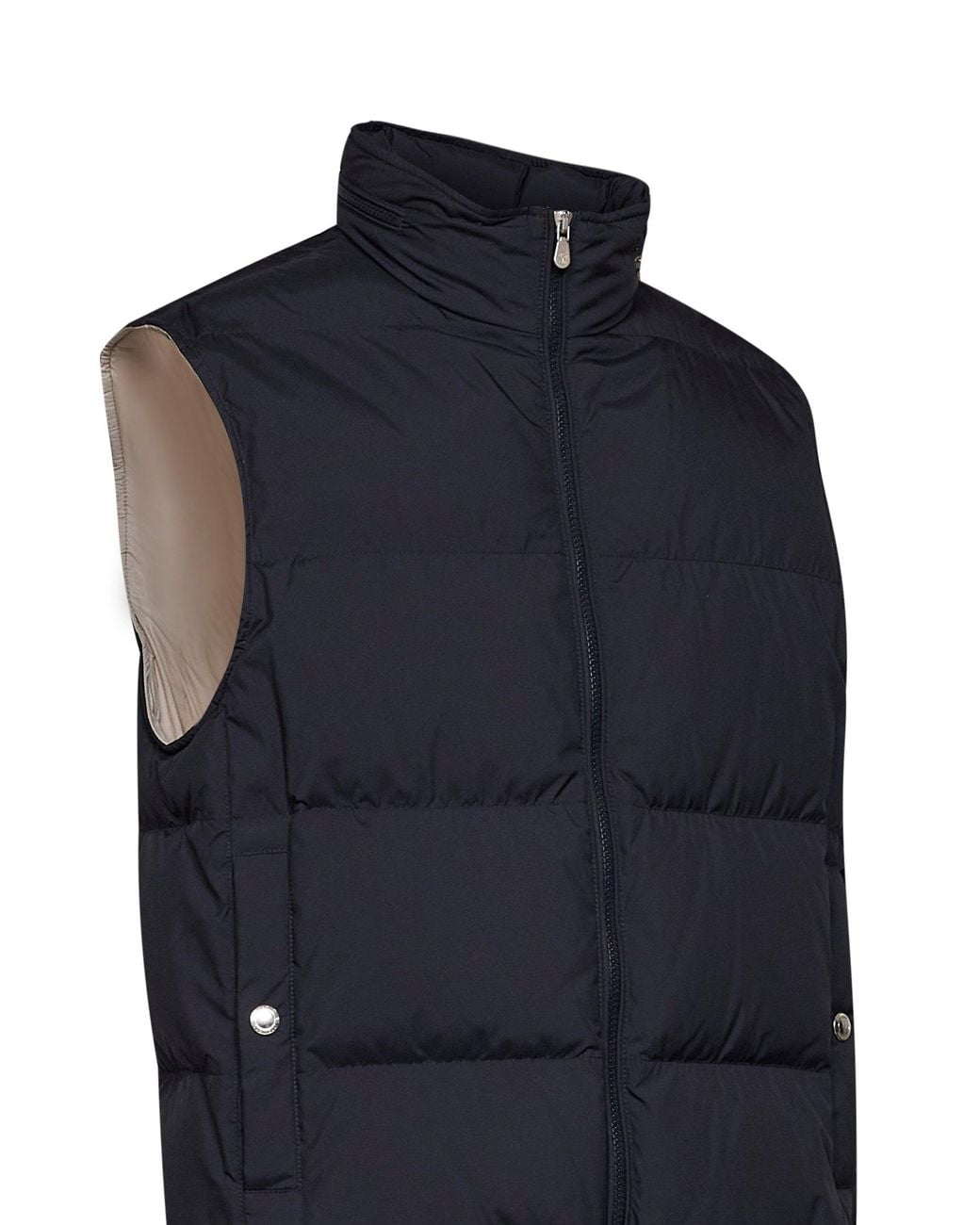 Brunello Cucinelli Blue Bonded Nylon Padded Hooded Vest for men