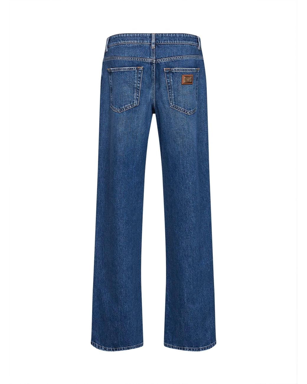 Dolce & Gabbana Blue Dolce & Gabbana Cotton Denim Loose Straight-Leg Jeans