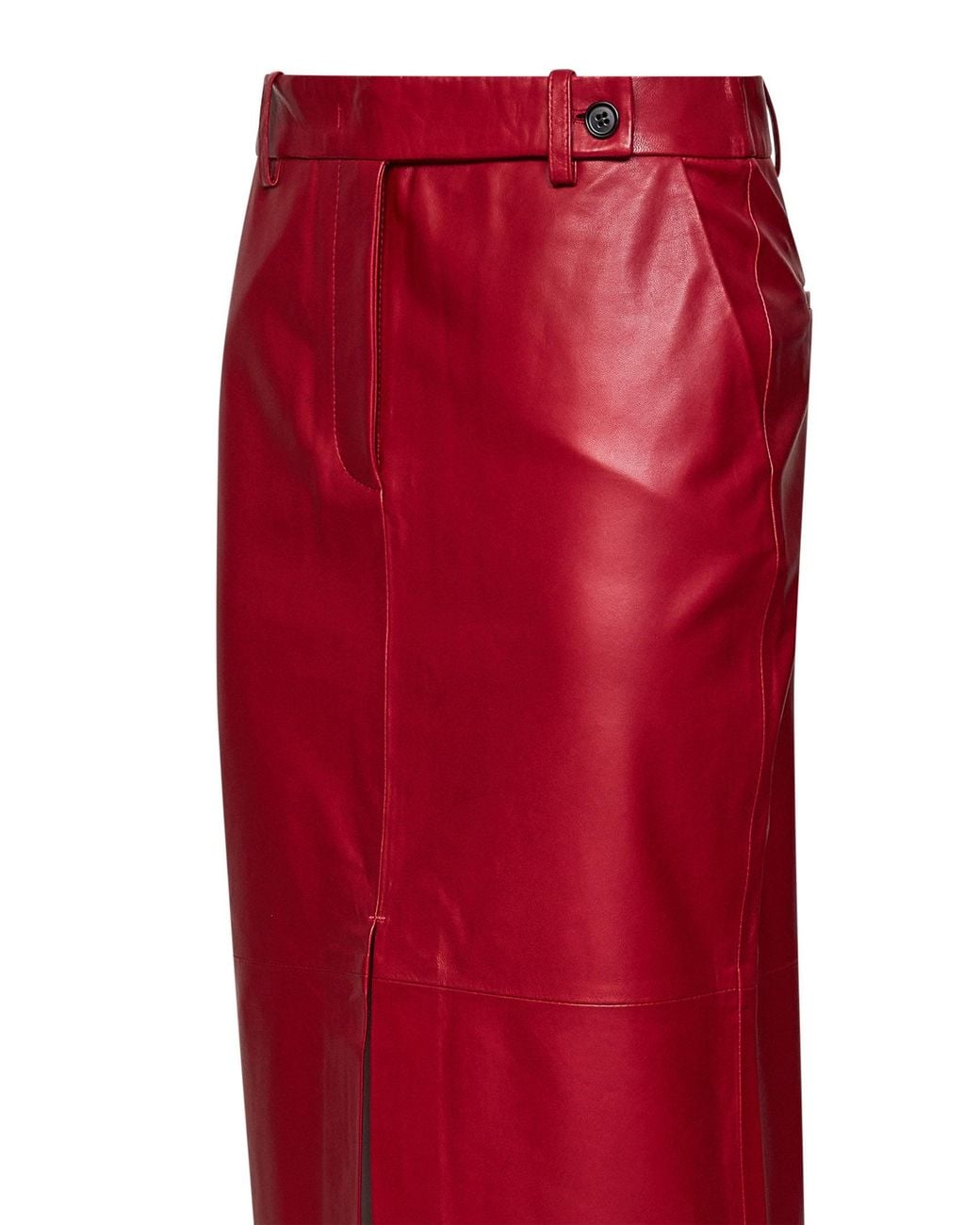 Co. Cherry Leather Tailored Midi Skirt With Slits