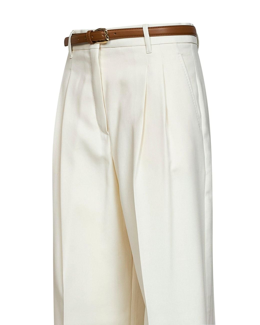 Max Mara White Ivory Mstadunco Fluid Belted Trousers