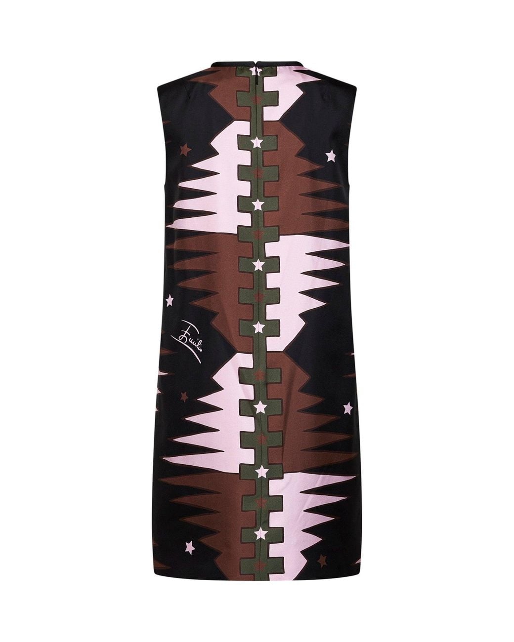 Emilio Pucci Black Khaki And Valdimontone-Print Silk Twill Straight Mini Dress