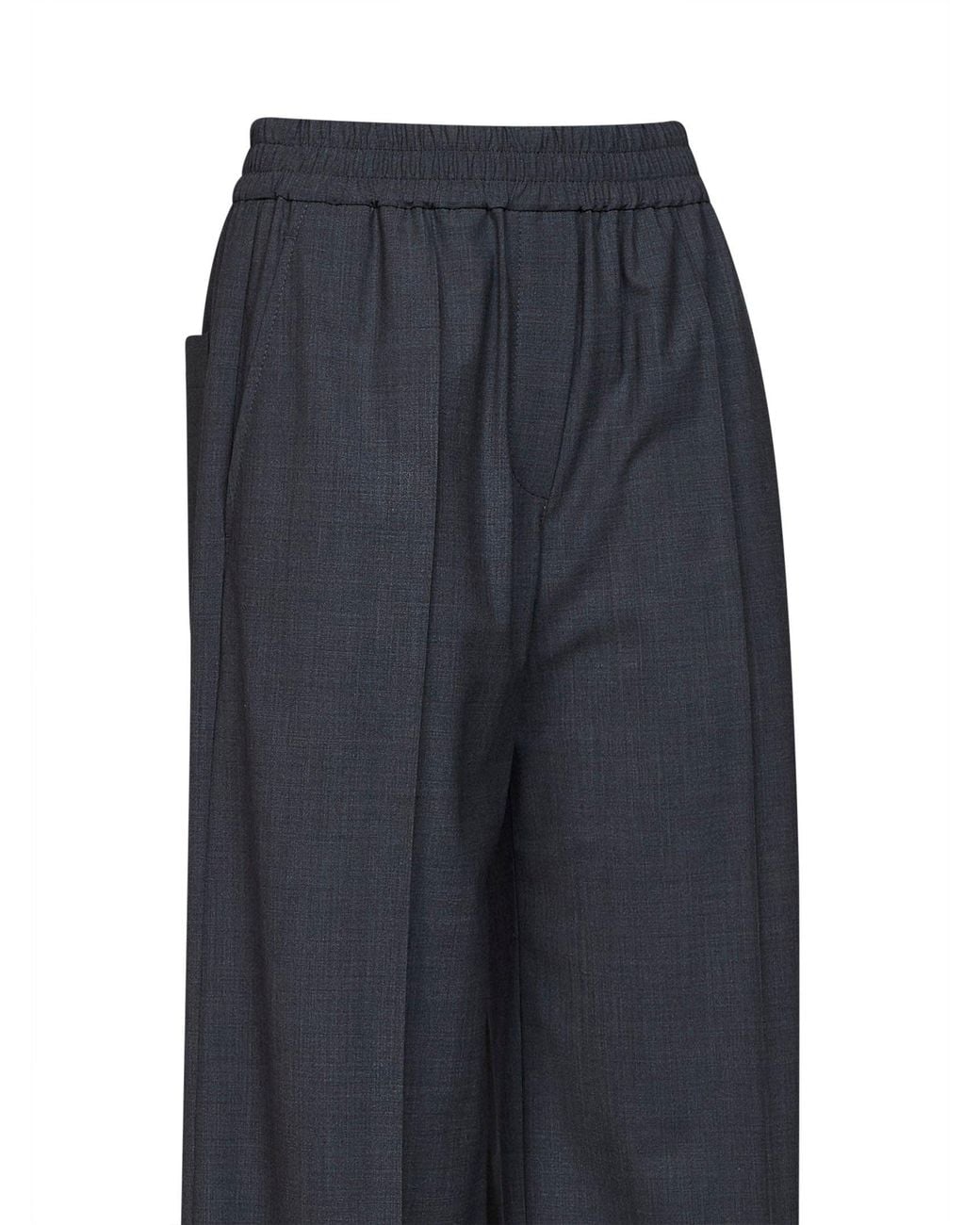 Brunello Cucinelli Blue Dark Tropical Luxury Wool Loose Track Trousers