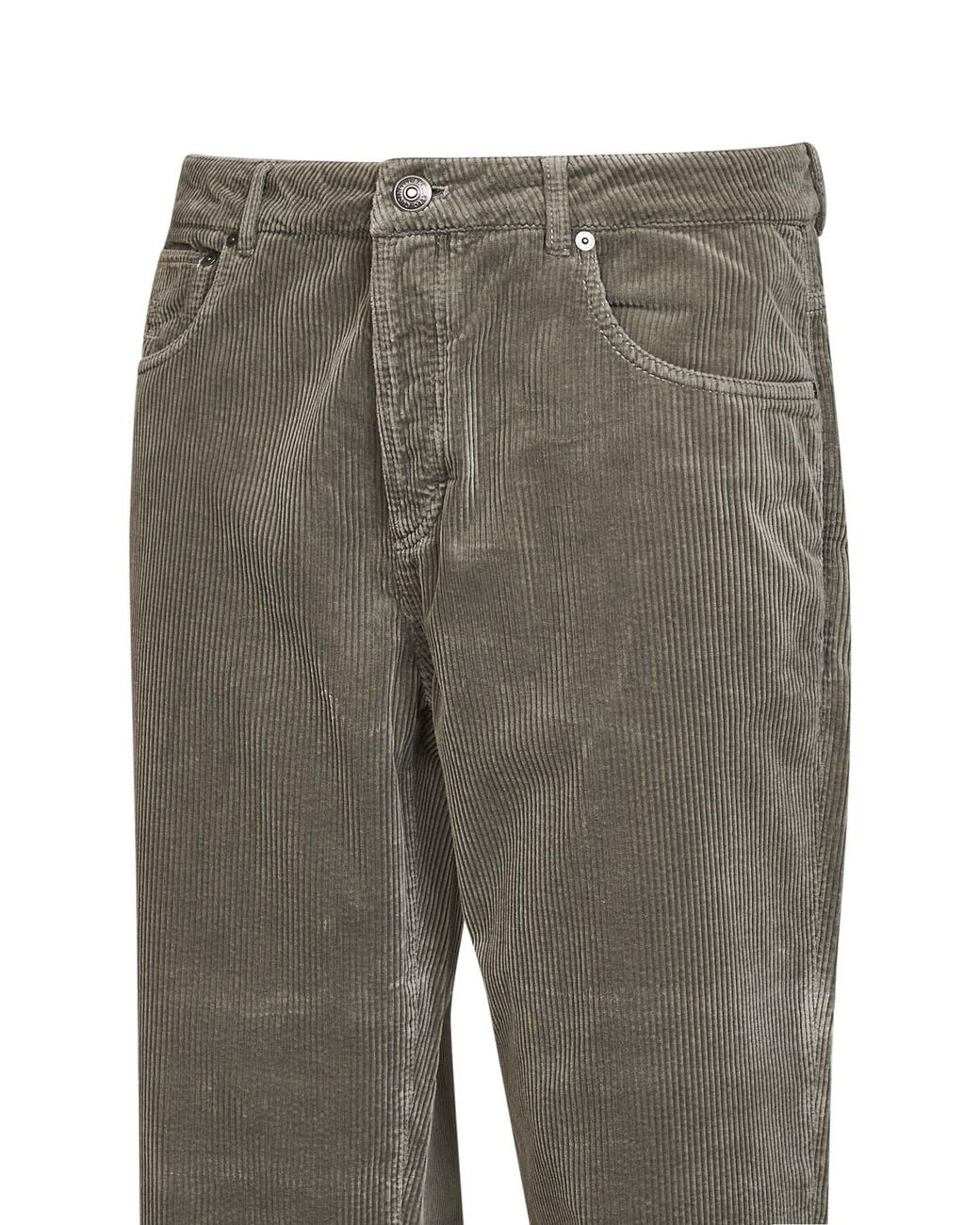 Brunello Cucinelli Gray Mud Garment-Dyed Cotton Corduroy Trousers for men
