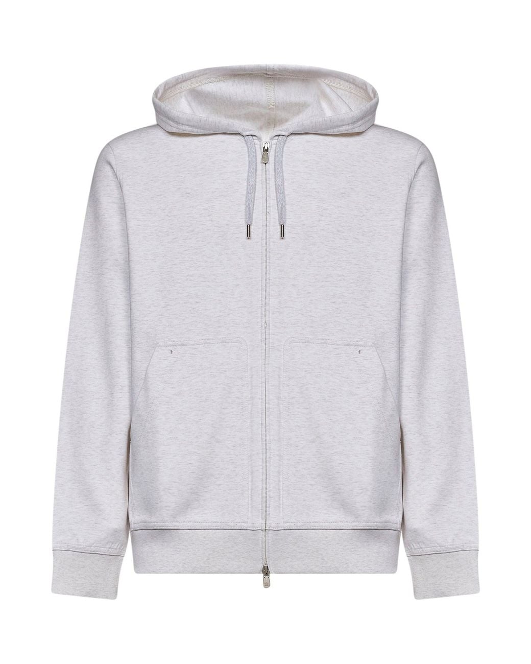 Brunello Cucinelli Gray Travertine Techno Cotton Double Jersey Zip-Up Hoodie for men