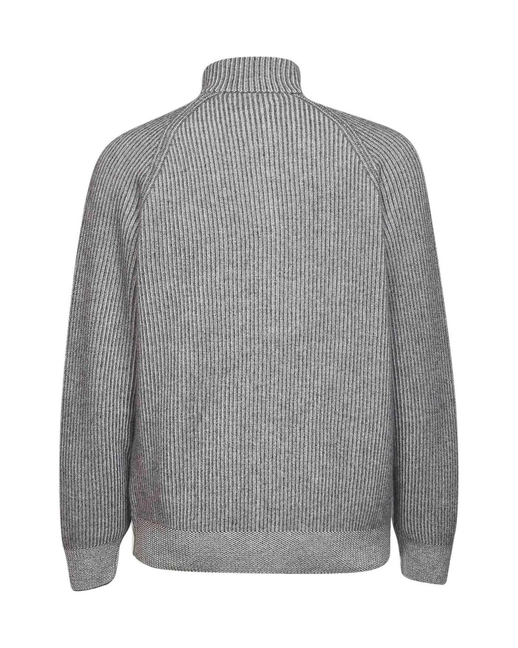 Brunello Cucinelli Gray Medium Cashmere Mouliné Knit Zip-Up Cardigan for men