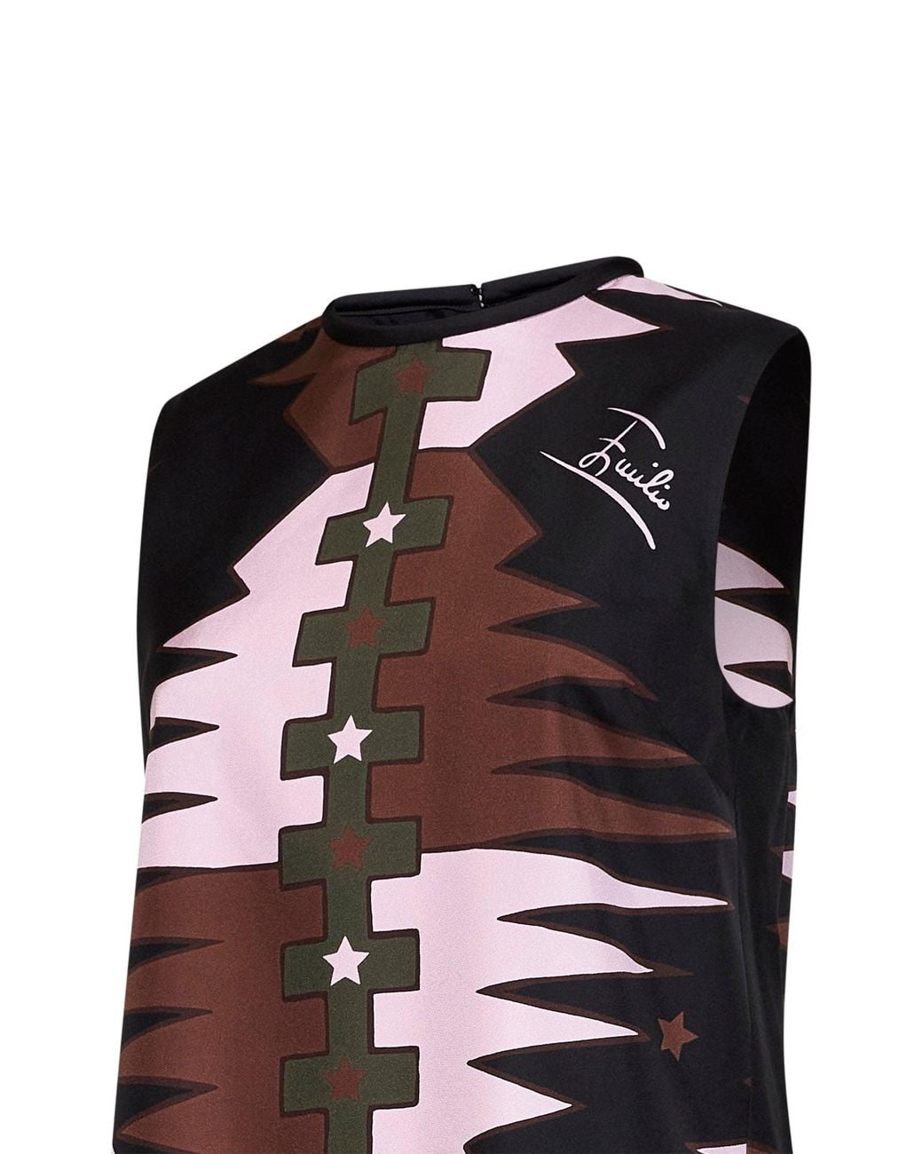 Emilio Pucci Black Khaki And Valdimontone-Print Silk Twill Straight Mini Dress