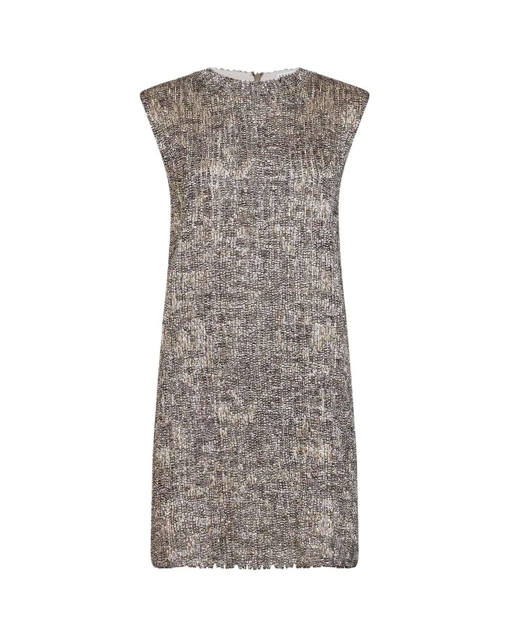 Brunello Cucinelli Gray Dazzling Craquelé Embroidery Mini Dress