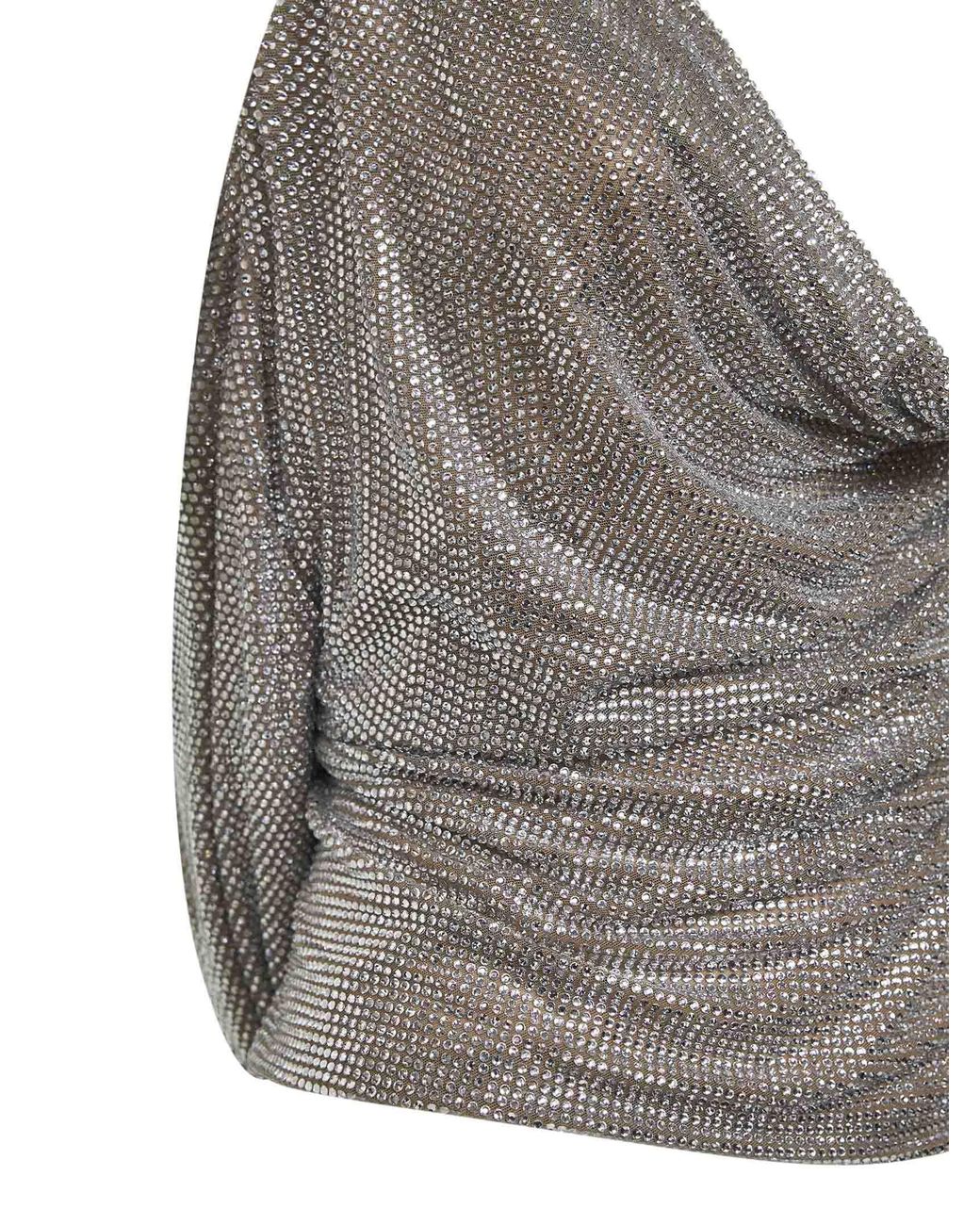 GIUSEPPE DI MORABITO Gray Crystal Asymmetric Draped Top