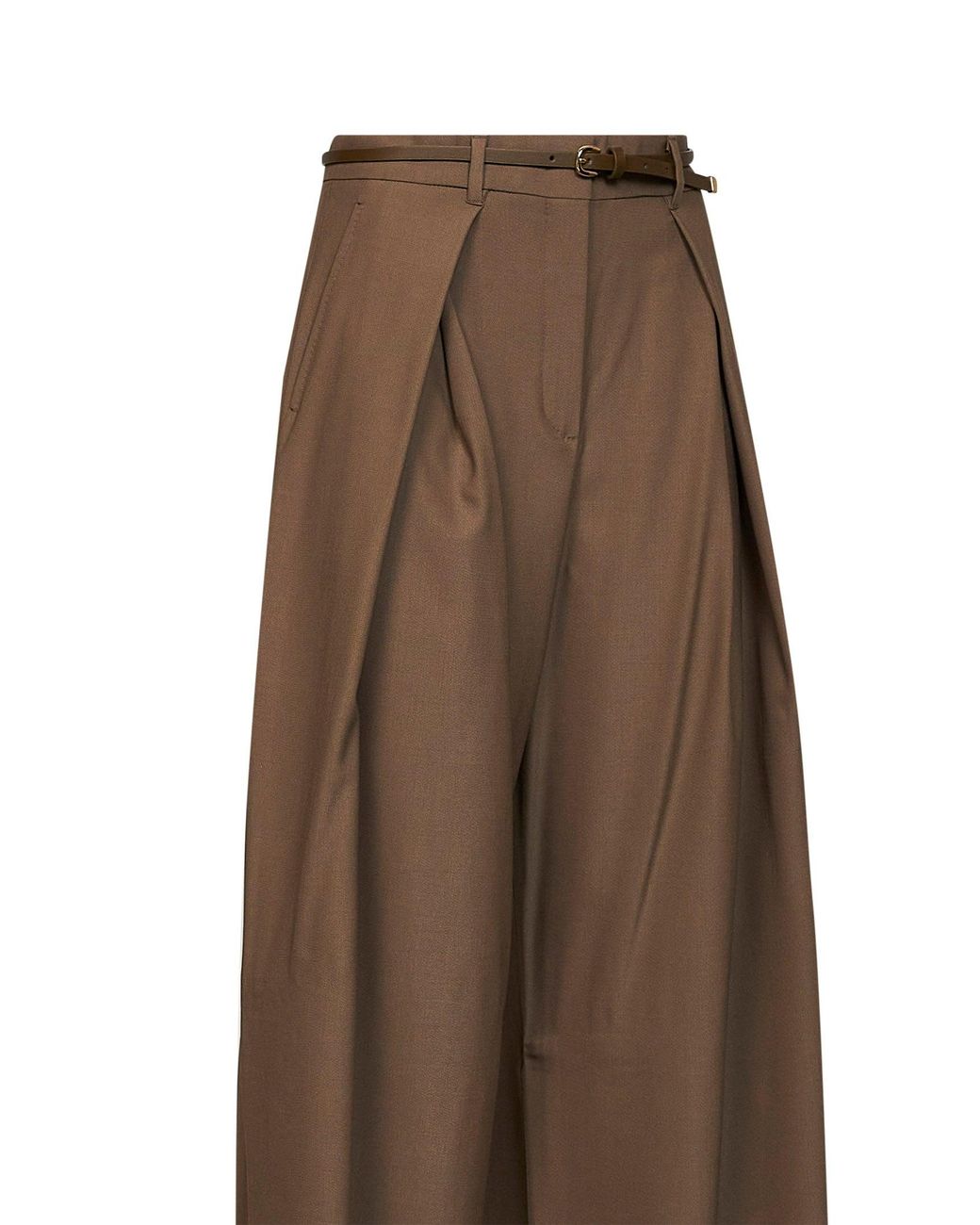 Max Mara Brown Khaki Stretch Twill Mstaere Belted Wide-Leg Trousers for men