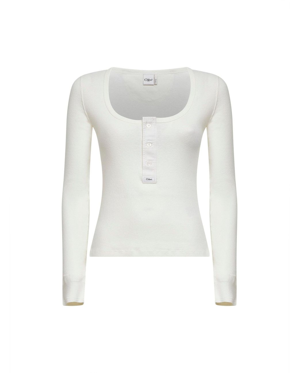 Chloé White Chloã Iconic Milk Ribbed Jersey Henley T-Shirt