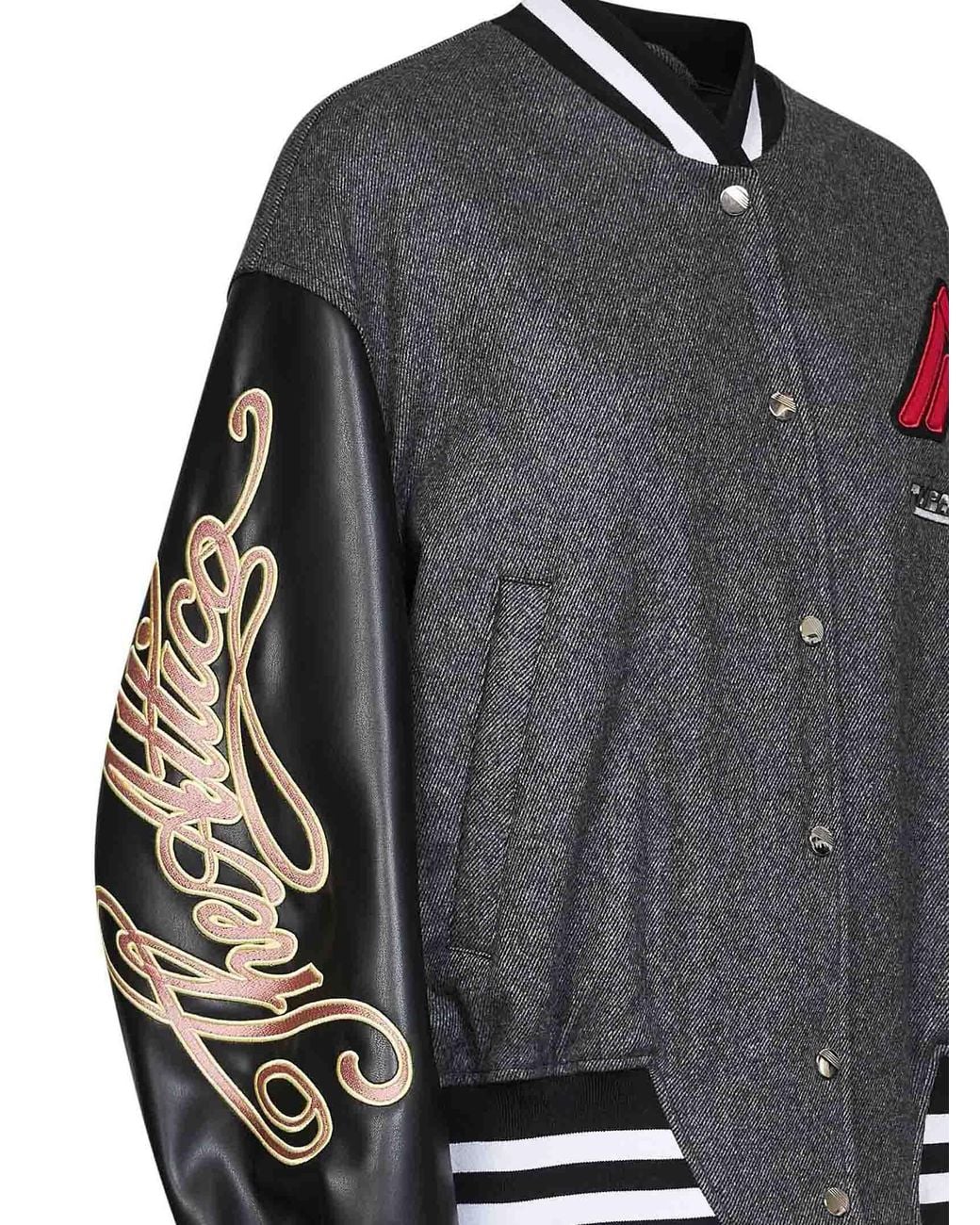 The Attico Gray Dark Wool Blend And Leather Varsity Jacket