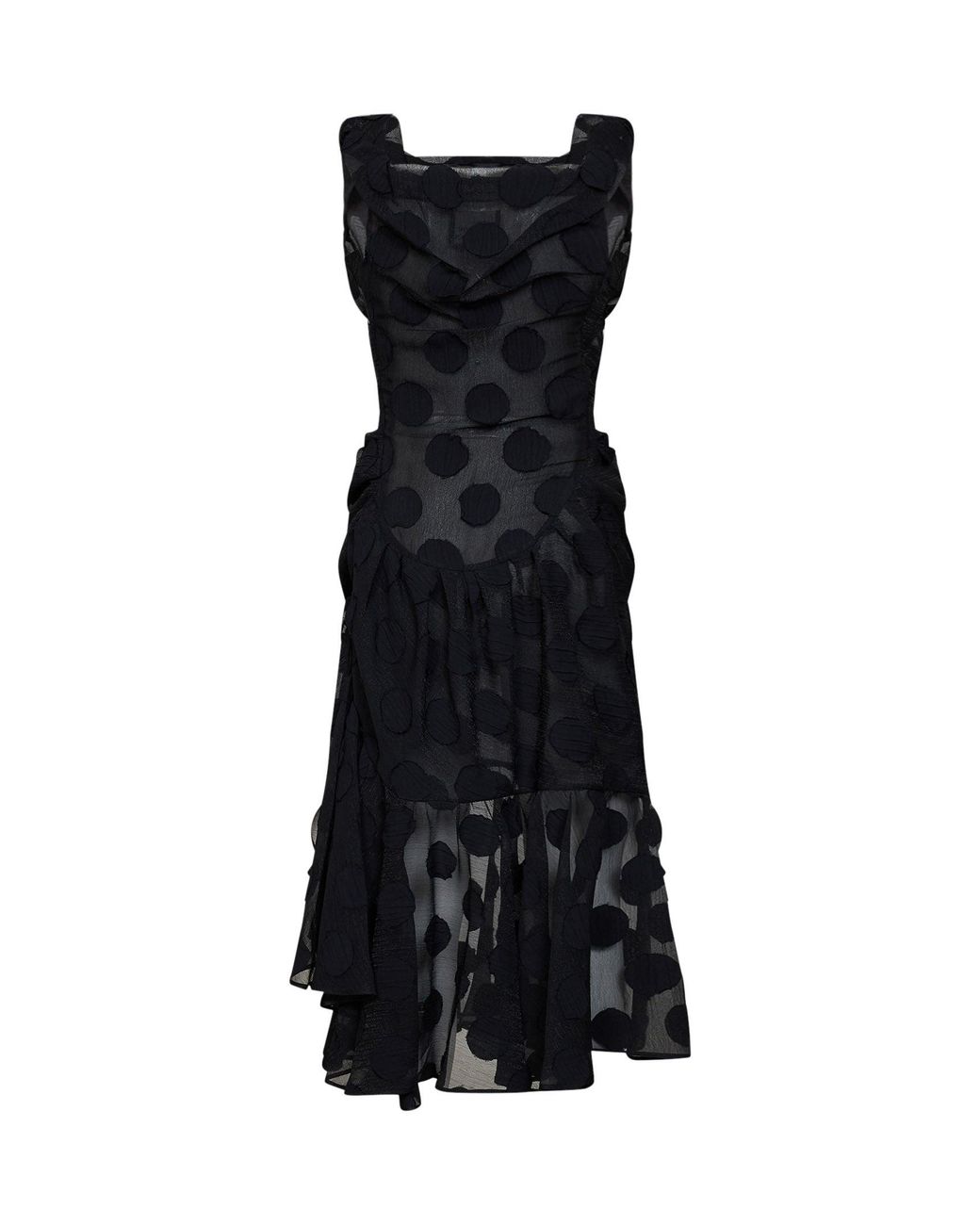 Vivienne Westwood Black Polka Dot Crepe Ginnie Frill Midi Dress