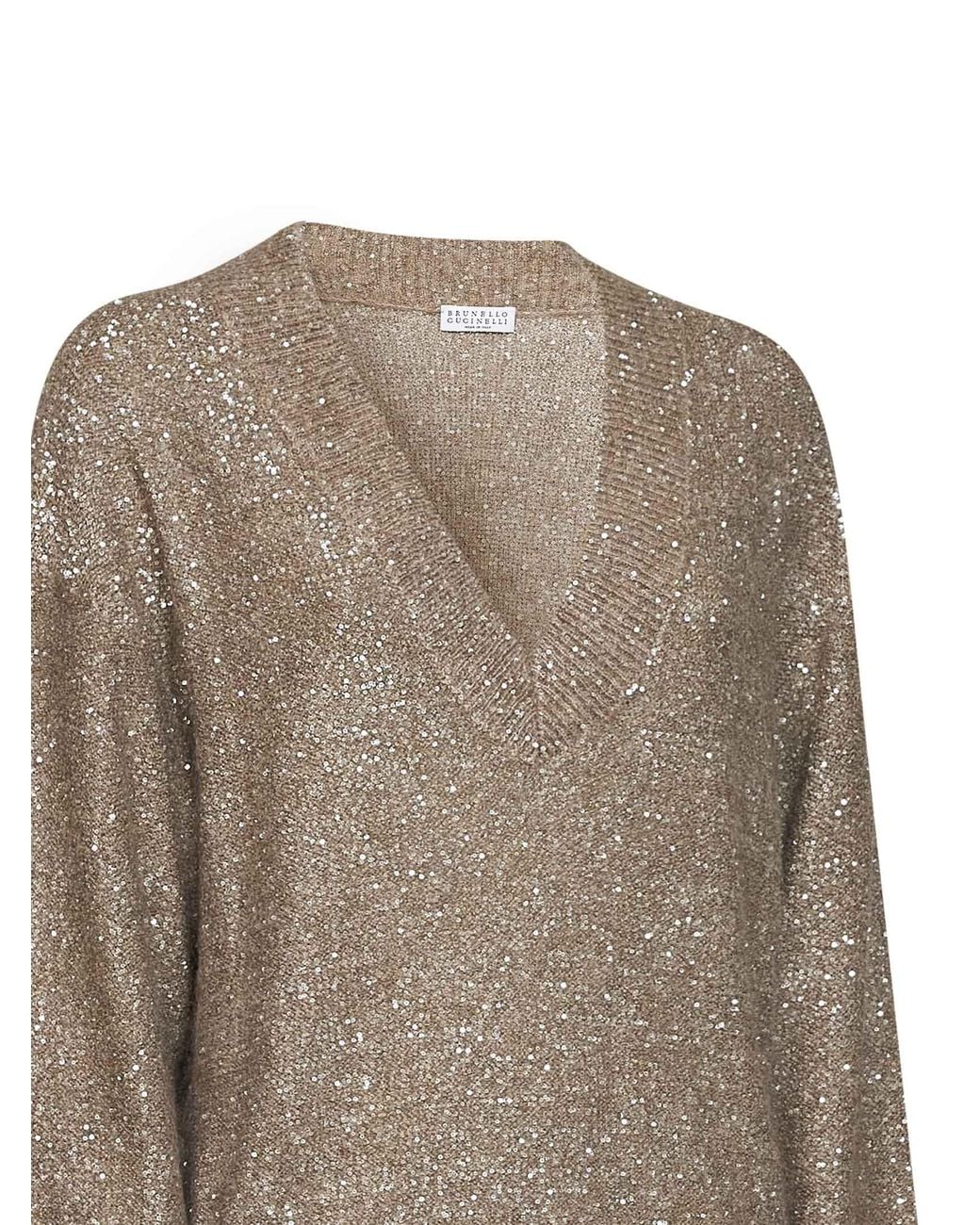 Brunello Cucinelli Natural Light Mohair-Blend Dazzling Texture Sweater