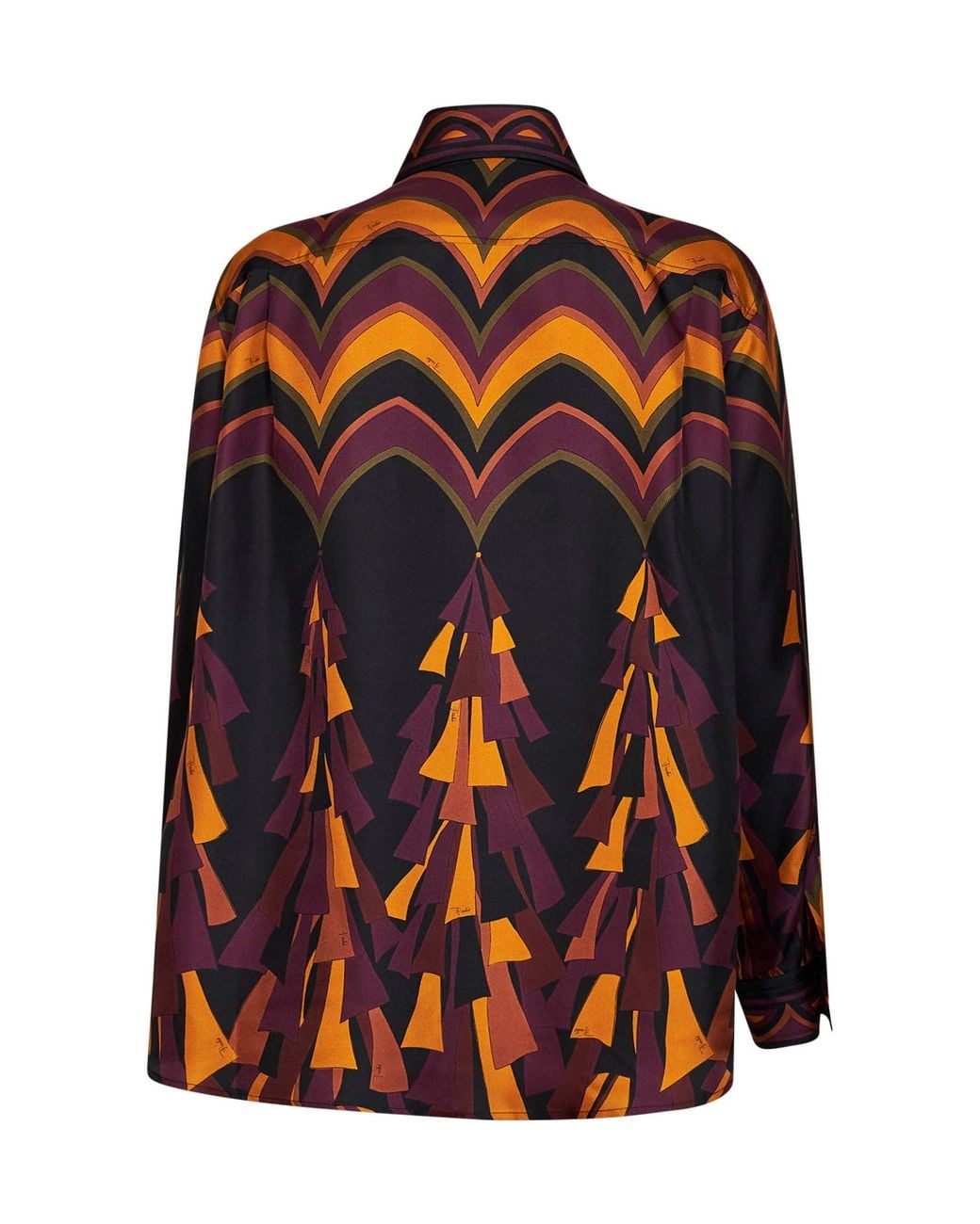 Emilio Pucci Red Burgundy And Baiadera-Print Silk Twill Fluid Shirt