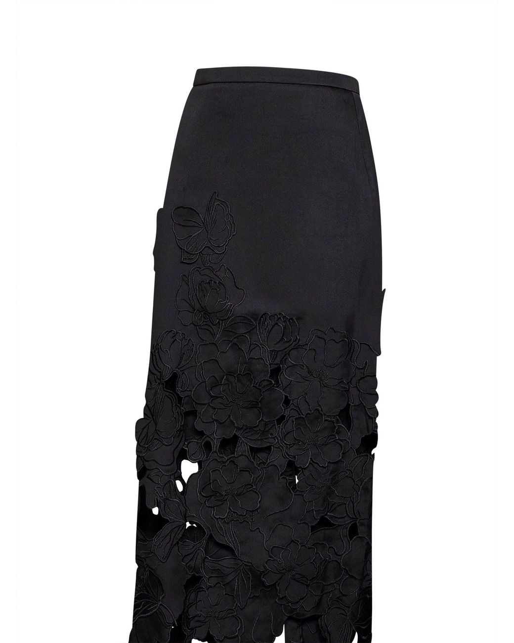 Costarellos Black Floral-Cut Embroidery Satin Alexina Midi Pencil Skirt