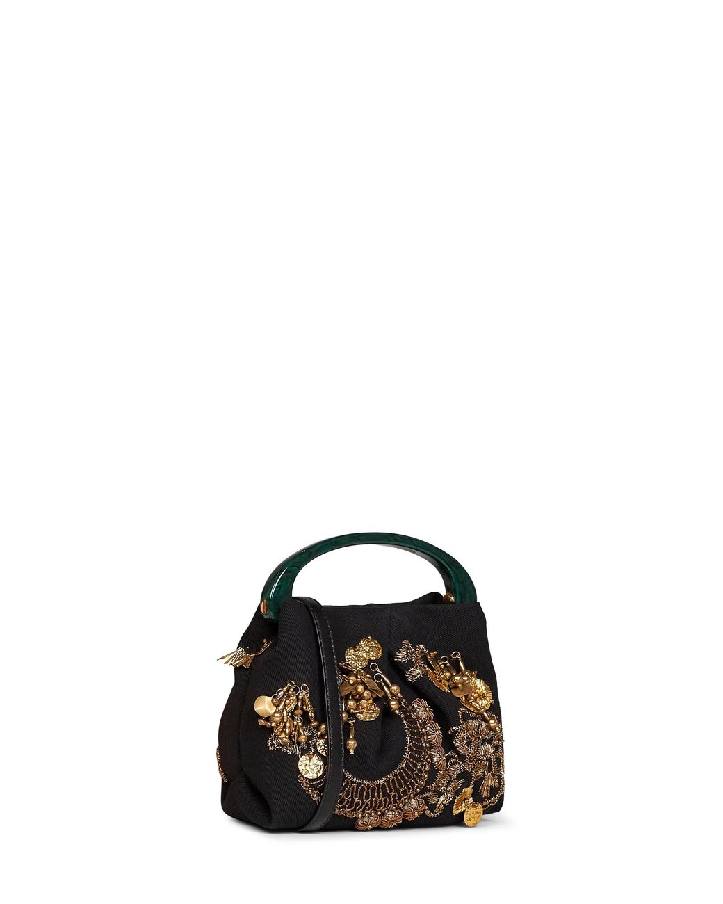Dries Van Noten Black Crispino709 Small Embroidered Pleated Bag