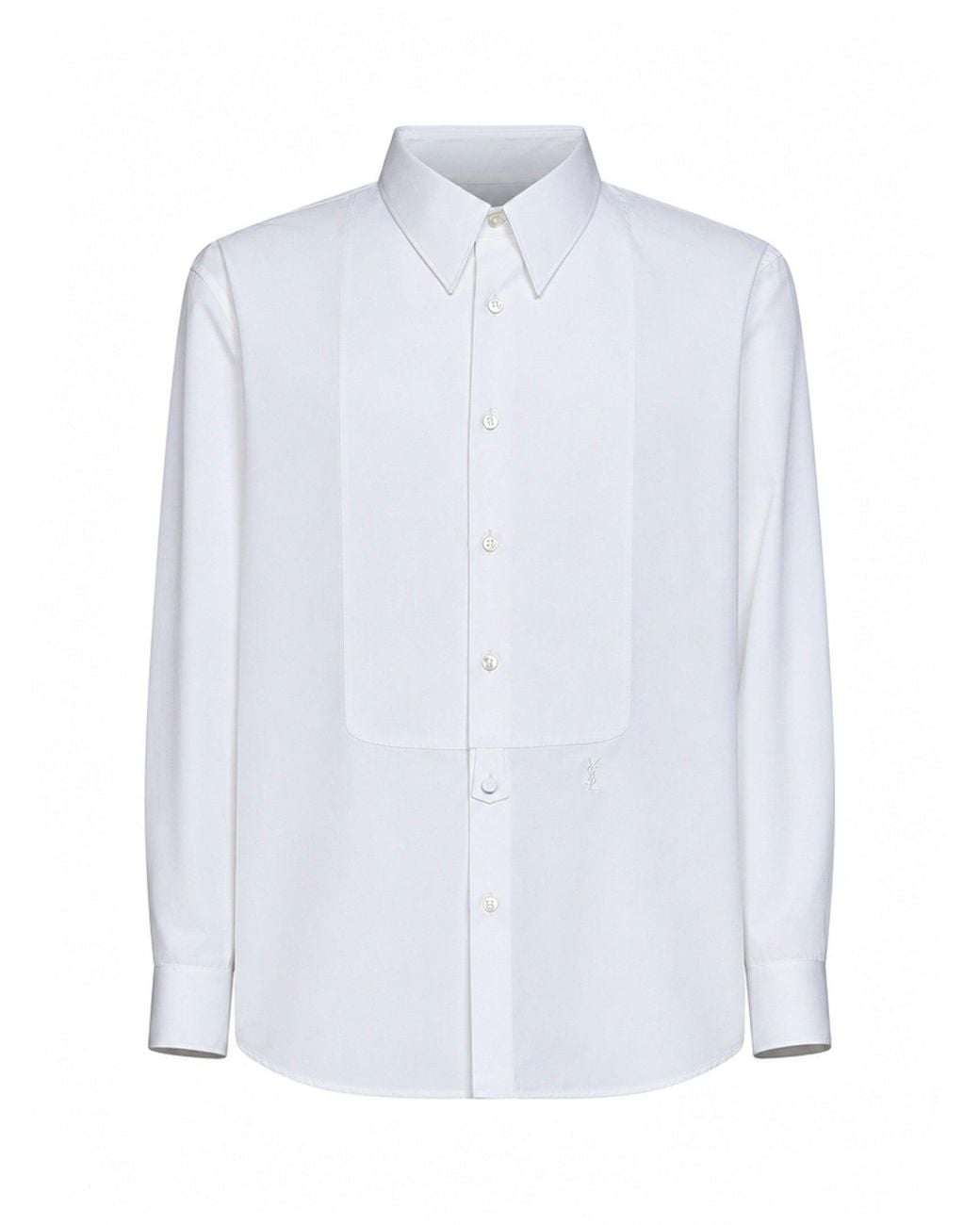 Saint Laurent White Cotton Shirt With Bib And Cassandre Embroidery for men