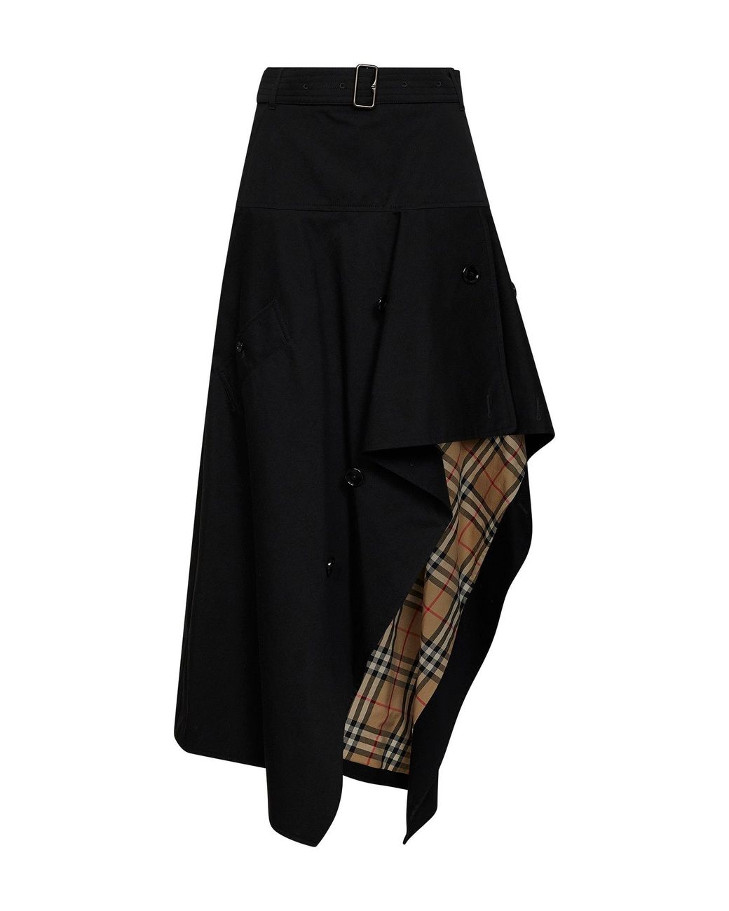 Burberry Black Skirt Asymmetric Cotton Trench With Belt