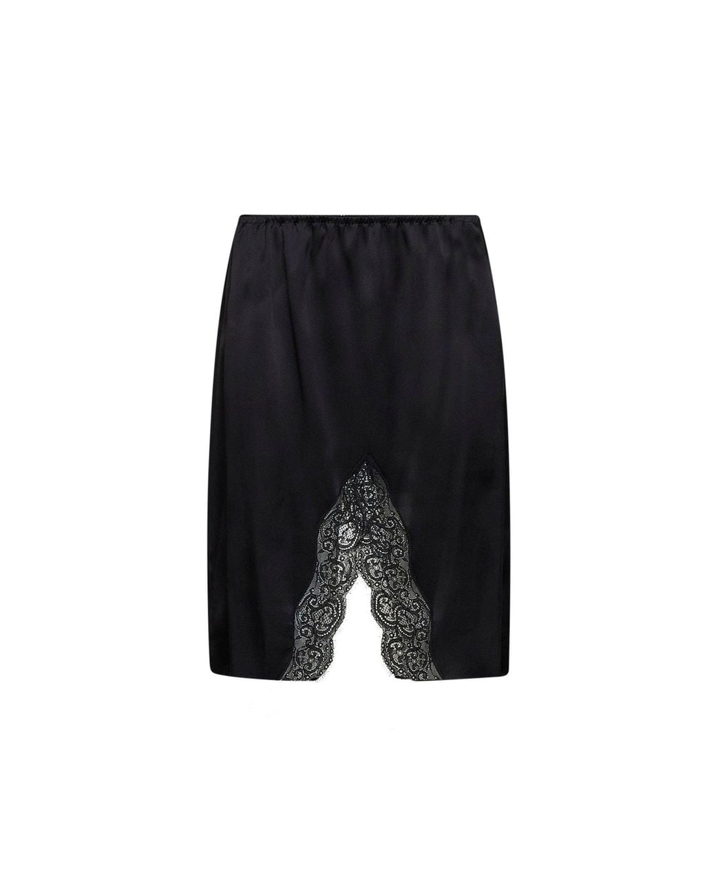 Saint Laurent Black Silk Satin And Lace Double-Sided Pencil Slip Skirt