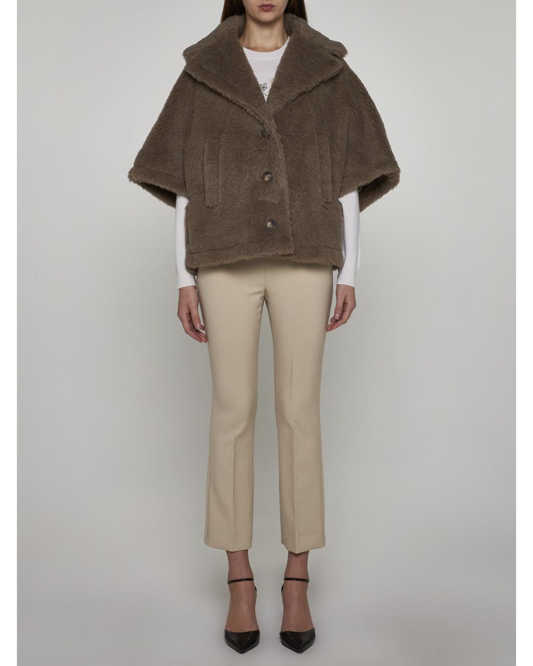 ジャケット・アウター Max Mara ALEGGIO Teddybear Cape Poncho Max Mara Aleggio Teddy Cape Jacket In Sand - 30% Off